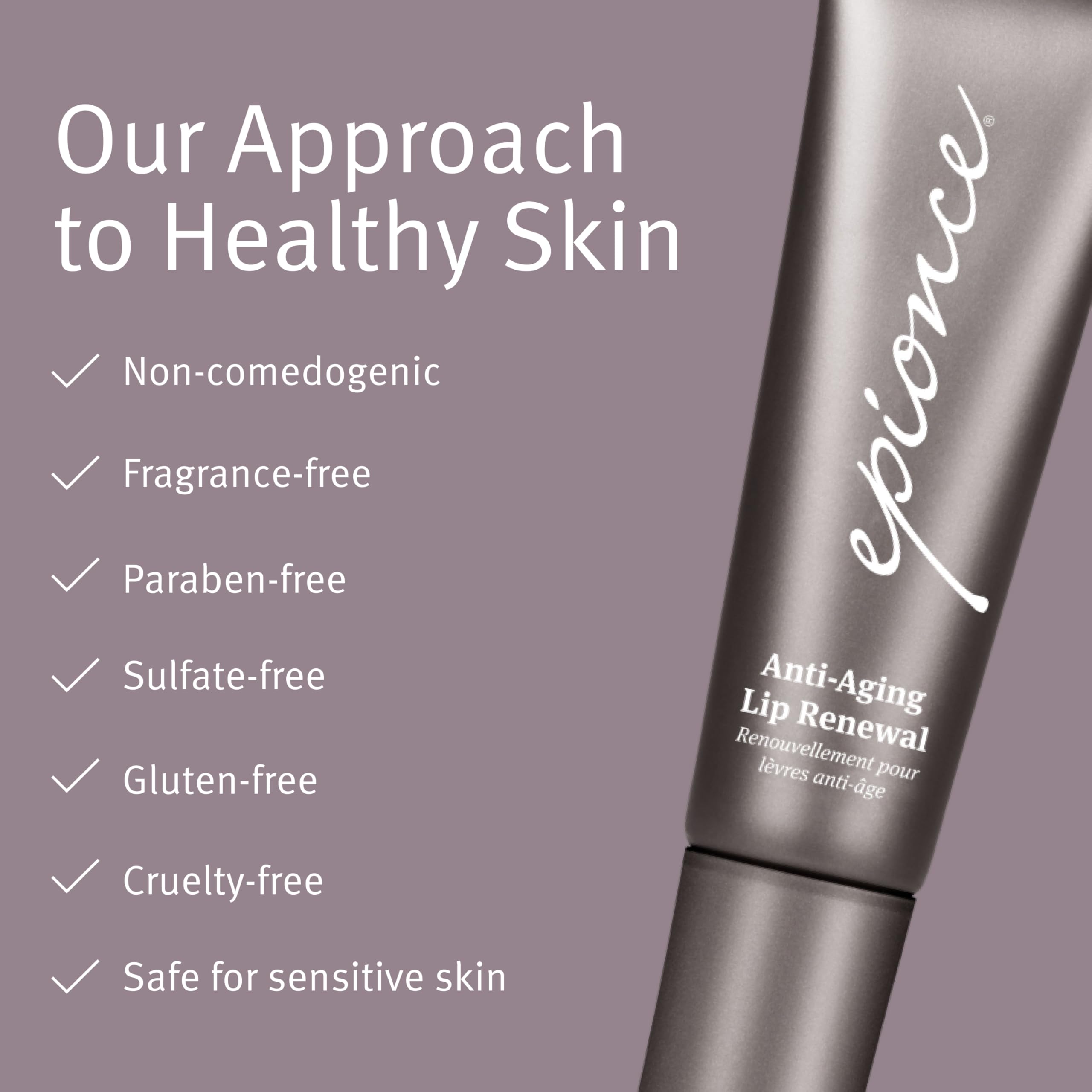 Epionce Lip Renewal ceramides glycerin and shea butter nourish the lip skin barrier.