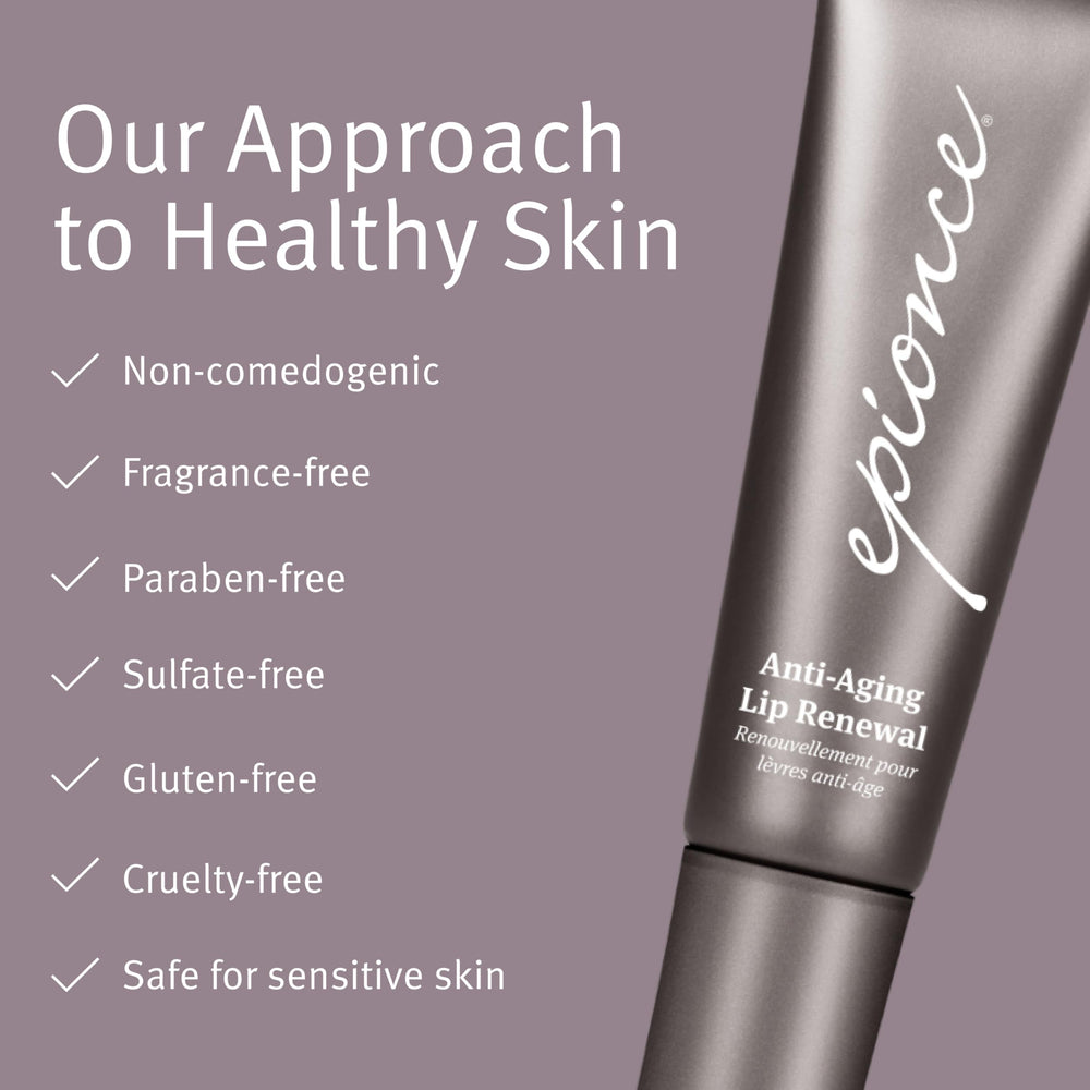 Epionce Lip Renewal ceramides glycerin and shea butter nourish the lip skin barrier.