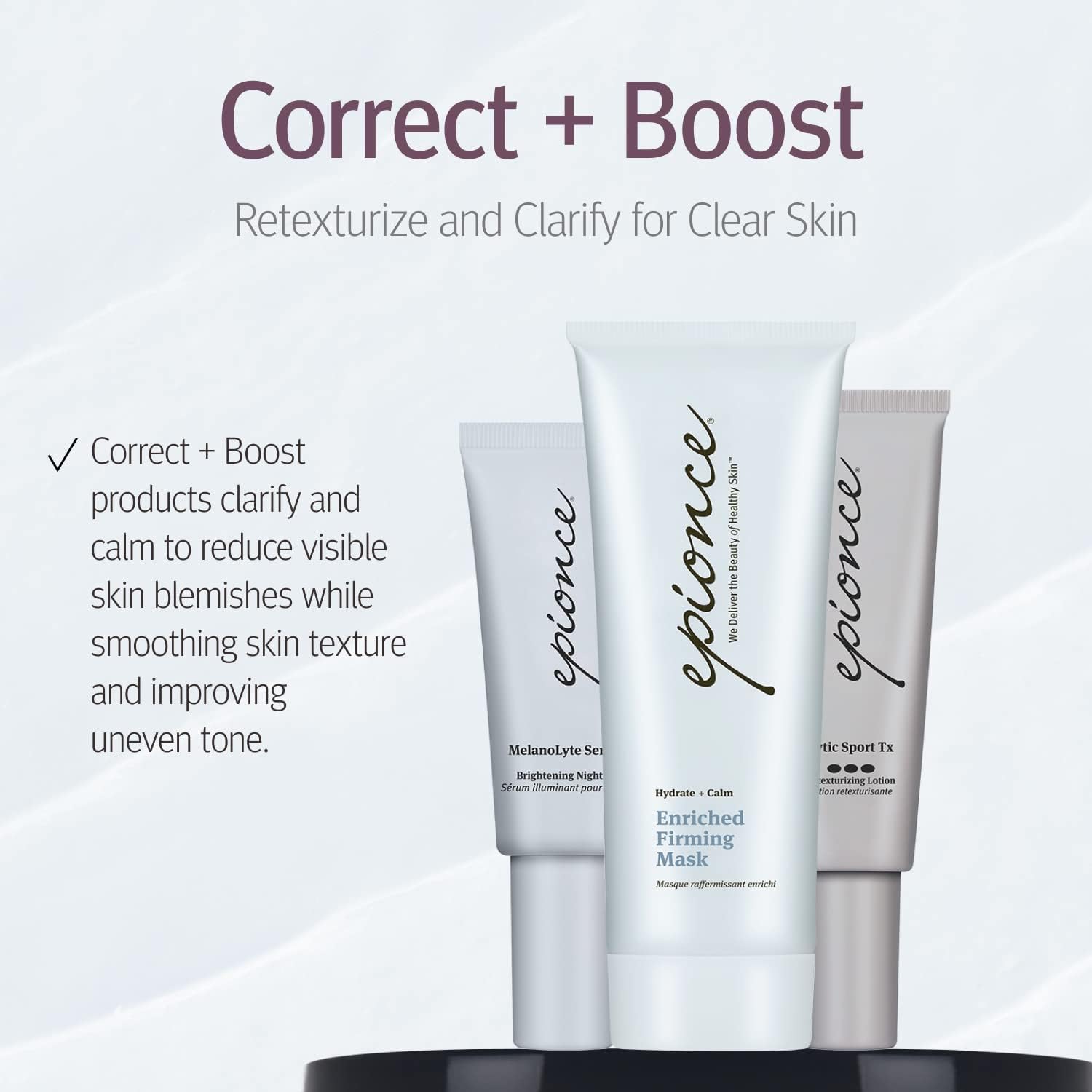 Epionce Lite Lytic Tx ingredients image highlights salicylic, hyaluronic, and azelaic acids for gentle clarify.