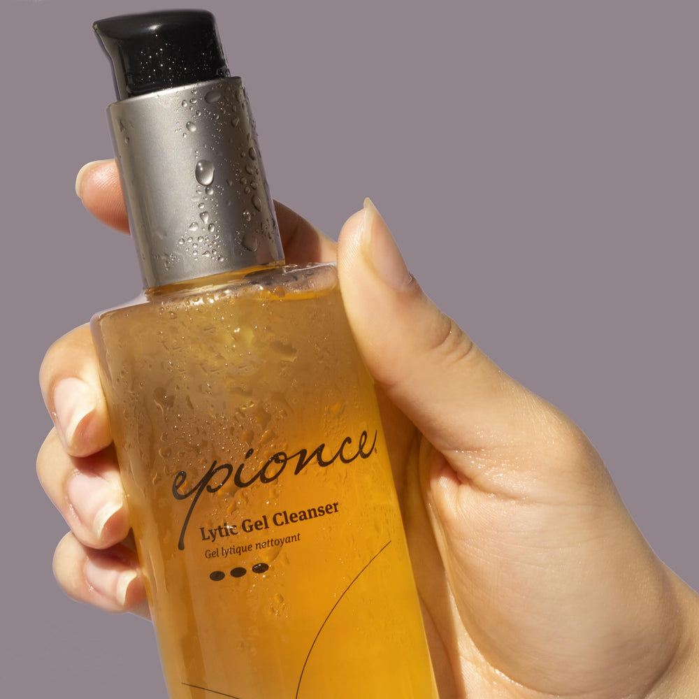 Epionce Lytic Gel Cleanser damp-skin step prepares skin for cleansing