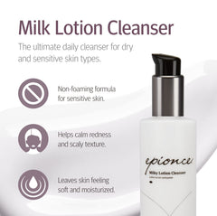 Epionce Milky Lotion Cleanser application on the face showing a non-drying cleansing sensation.