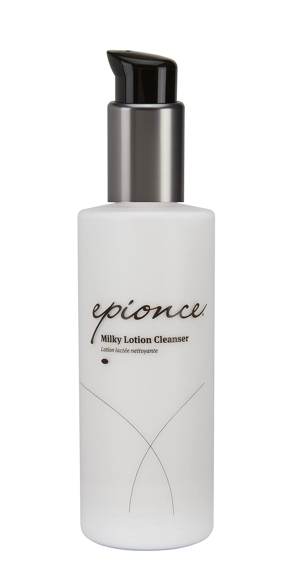Epionce Milky Lotion Cleanser bottle closeup showing gentle hydration for dry skin.