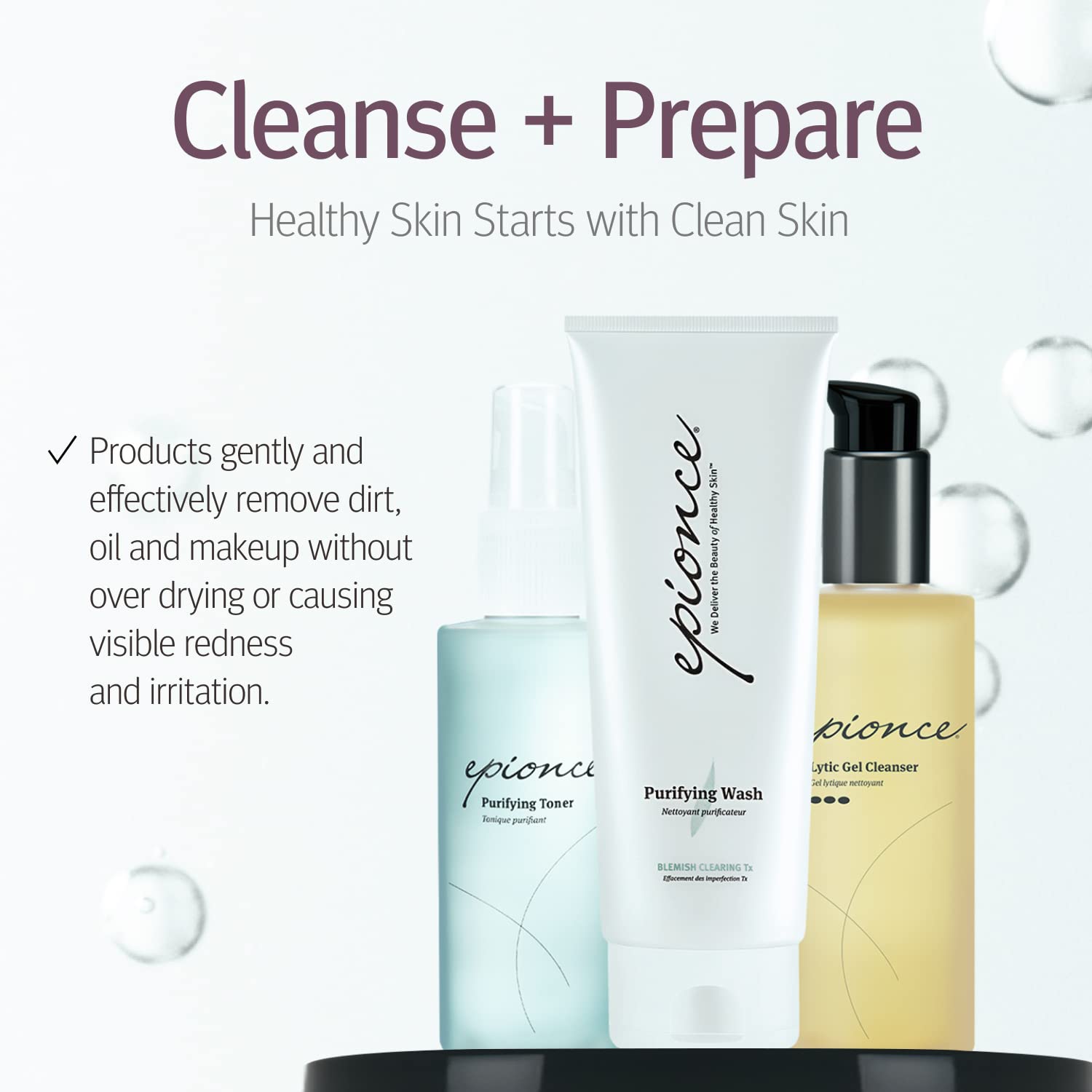 Epionce Milky Lotion Cleanser on damp skin illustrating gentle cleansing without irritation.