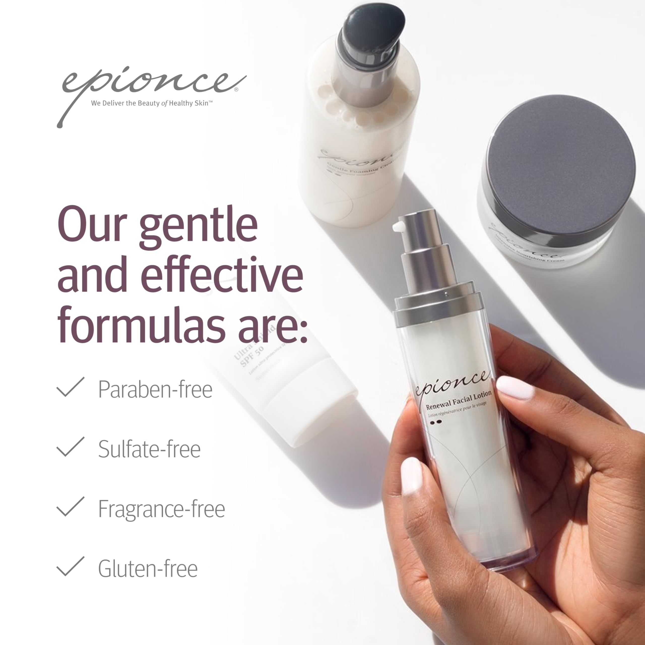 Epionce Renewal Calming Cream being used on face and body demonstrates barrier-supporting hydration
