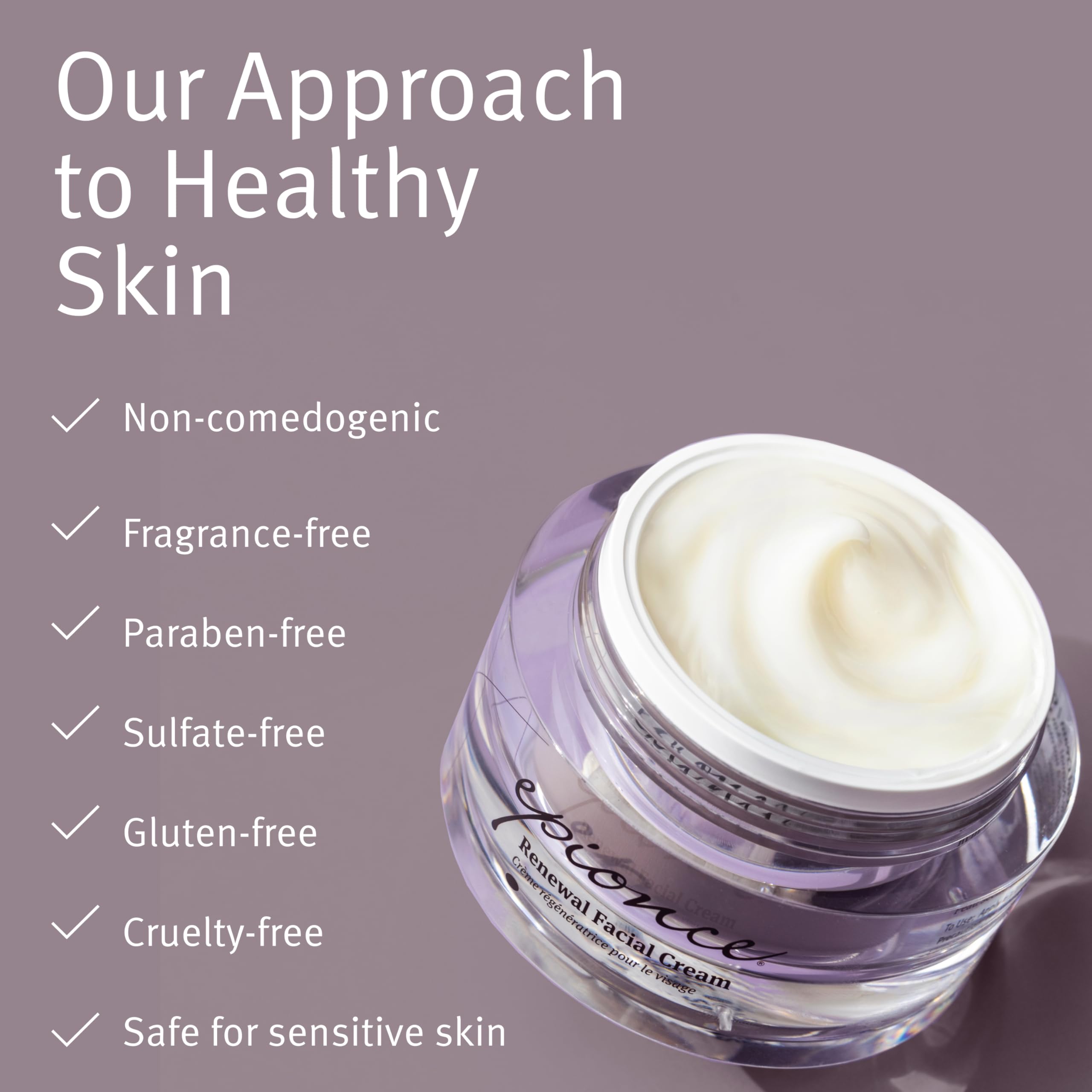 Epionce Renewal Facial Cream packaging on vanity emphasizes dermatologist-backed skincare