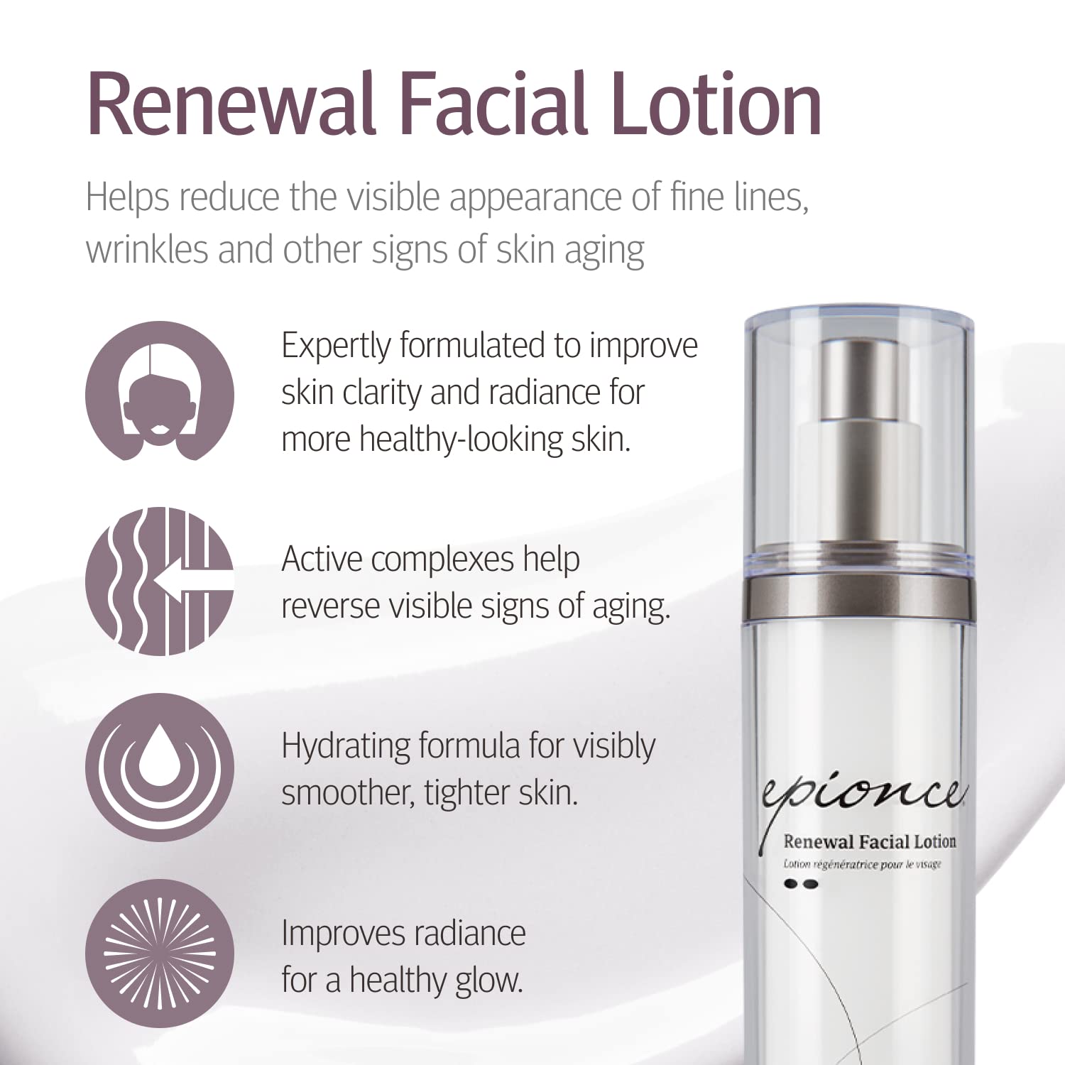 Epionce Renewal Facial Lotion texture swatch reveals a light, non-greasy finish