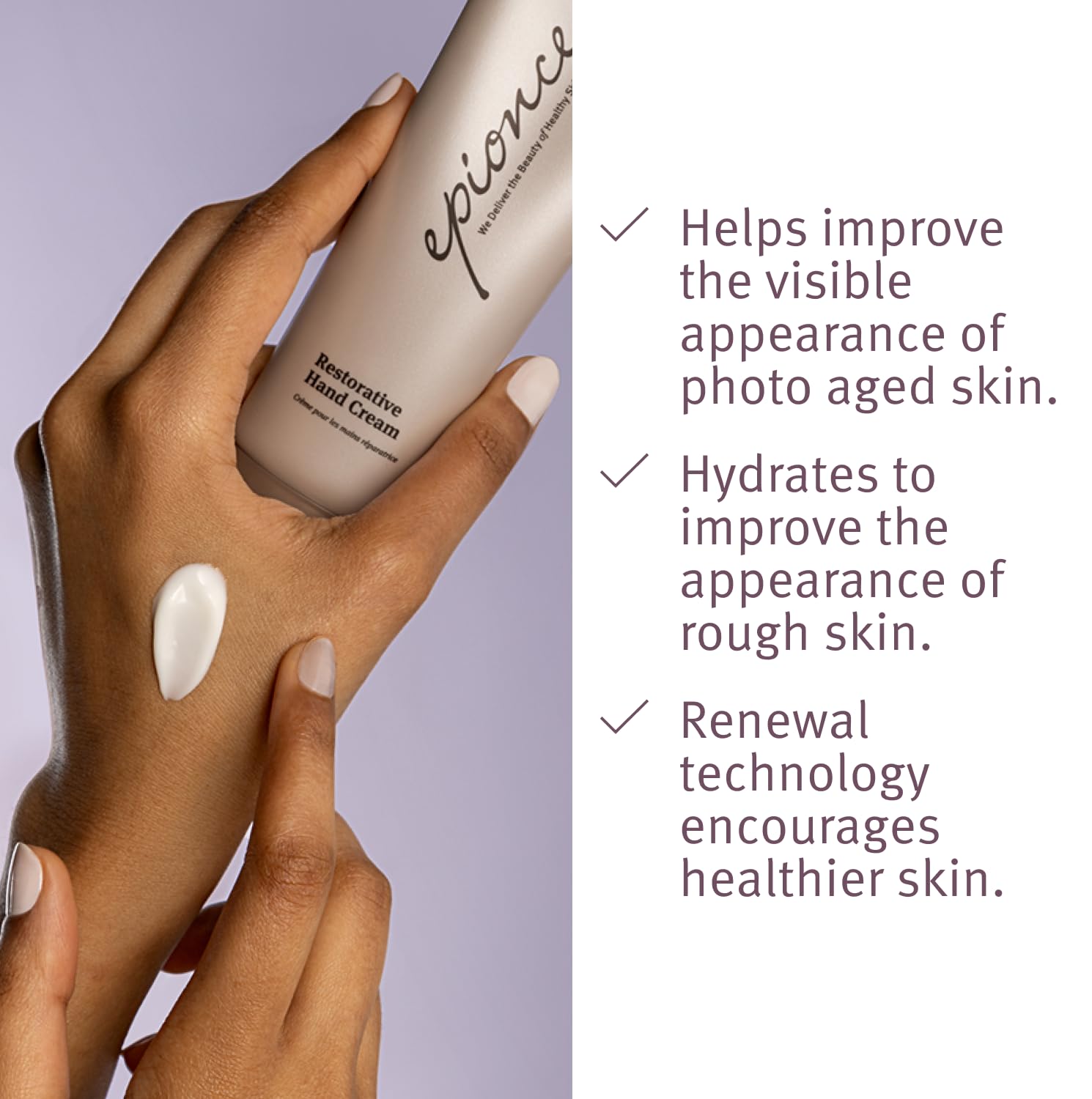 Epionce Restorative Hand Cream swatch on skin with a smooth non-greasy finish.
