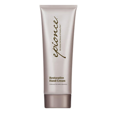 Epionce Restorative Hand Cream tube close-up showing quick absorption for daily hydration.