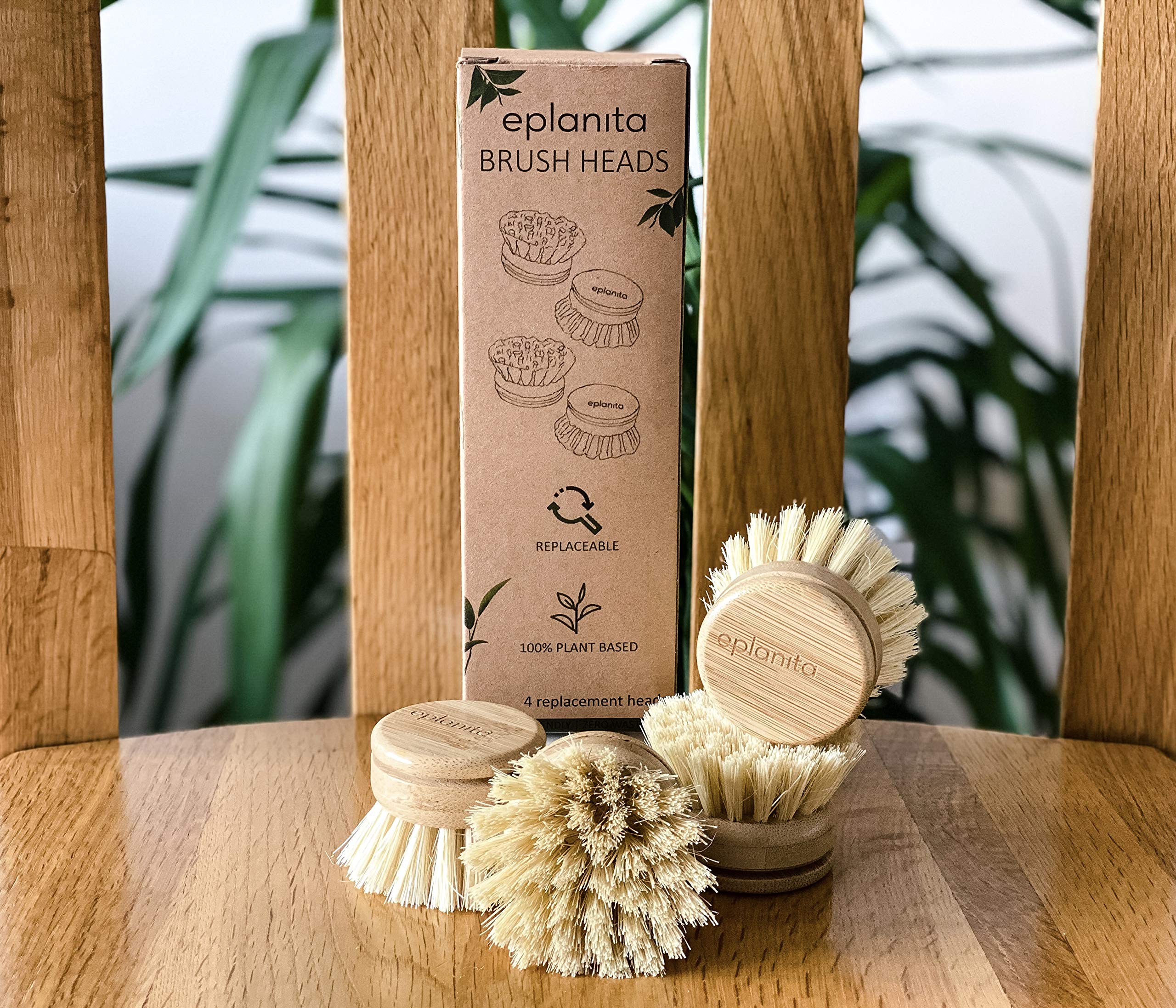 eplanita bamboo dish brush head close-up showcases natural materials for eco-friendly cleaning.