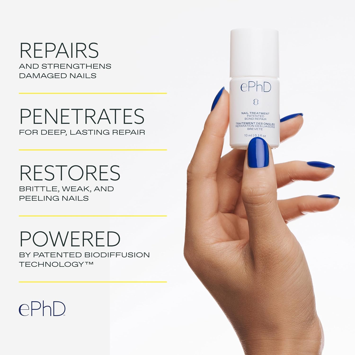 epres ePhD Bond Repair Nail closeup highlights creamy texture supporting damaged nails.