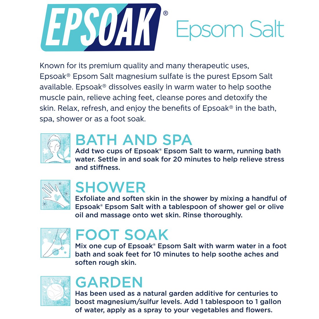Epsoak magnesium bath salt used to boost plant health in garden.