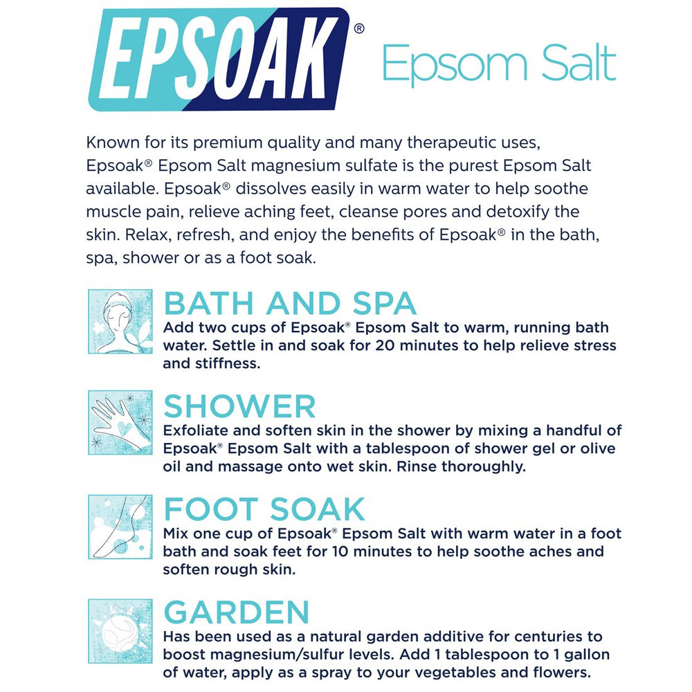 Epsoak magnesium bath salt used to boost plant health in garden.
