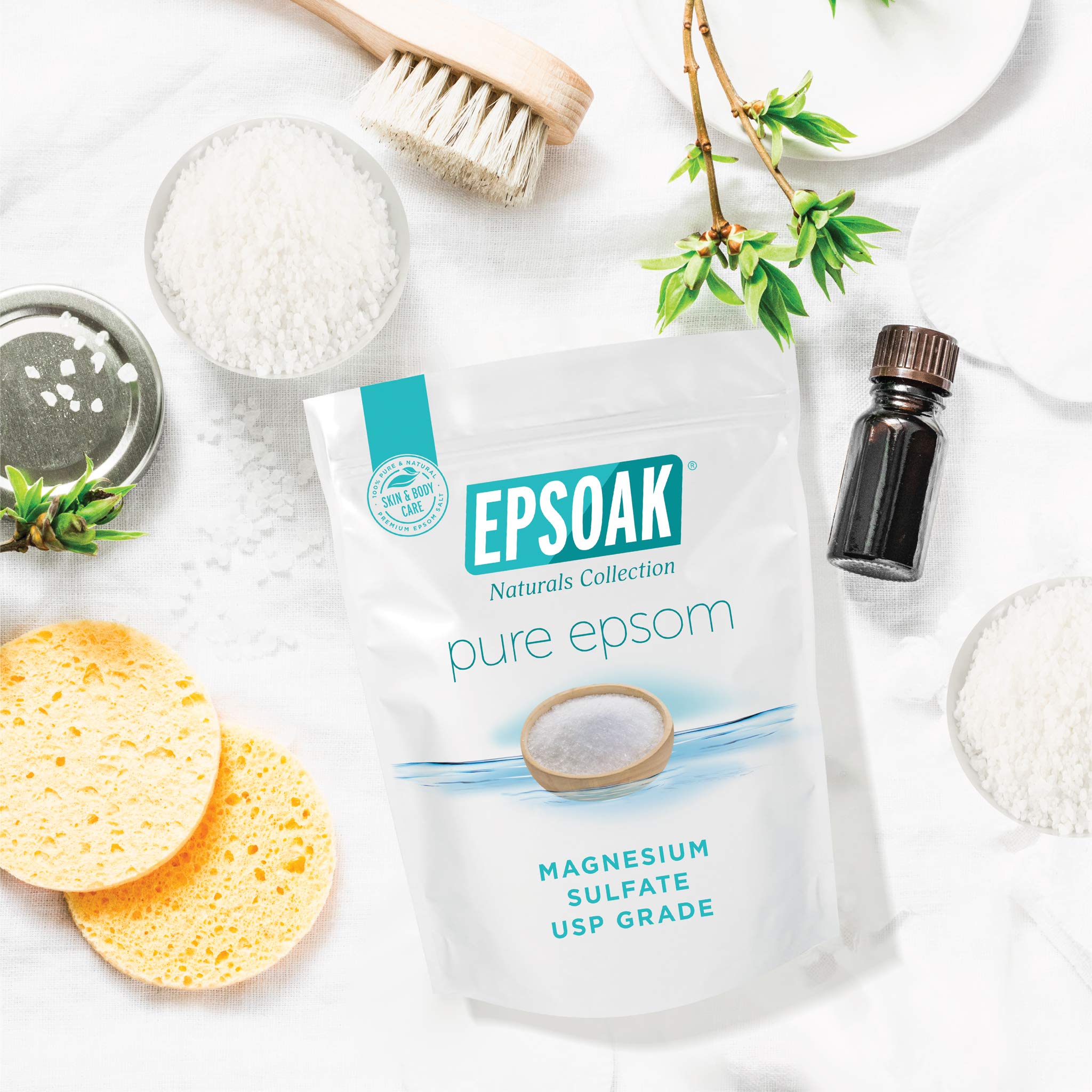 Epsoak Epsom Salt supports hair and skin care during cleansing routines.