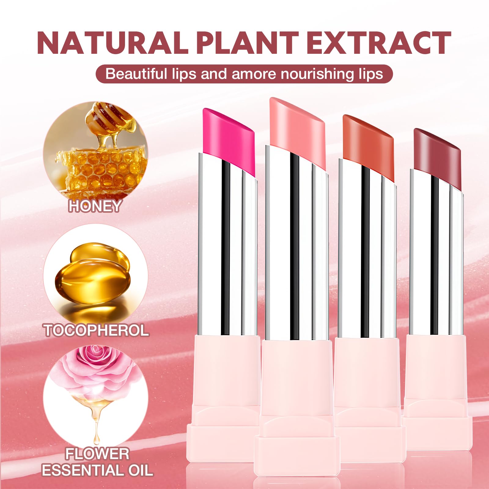 Eptchn Pink Drip swatch shows sheer tint and glossy finish for natural glow.