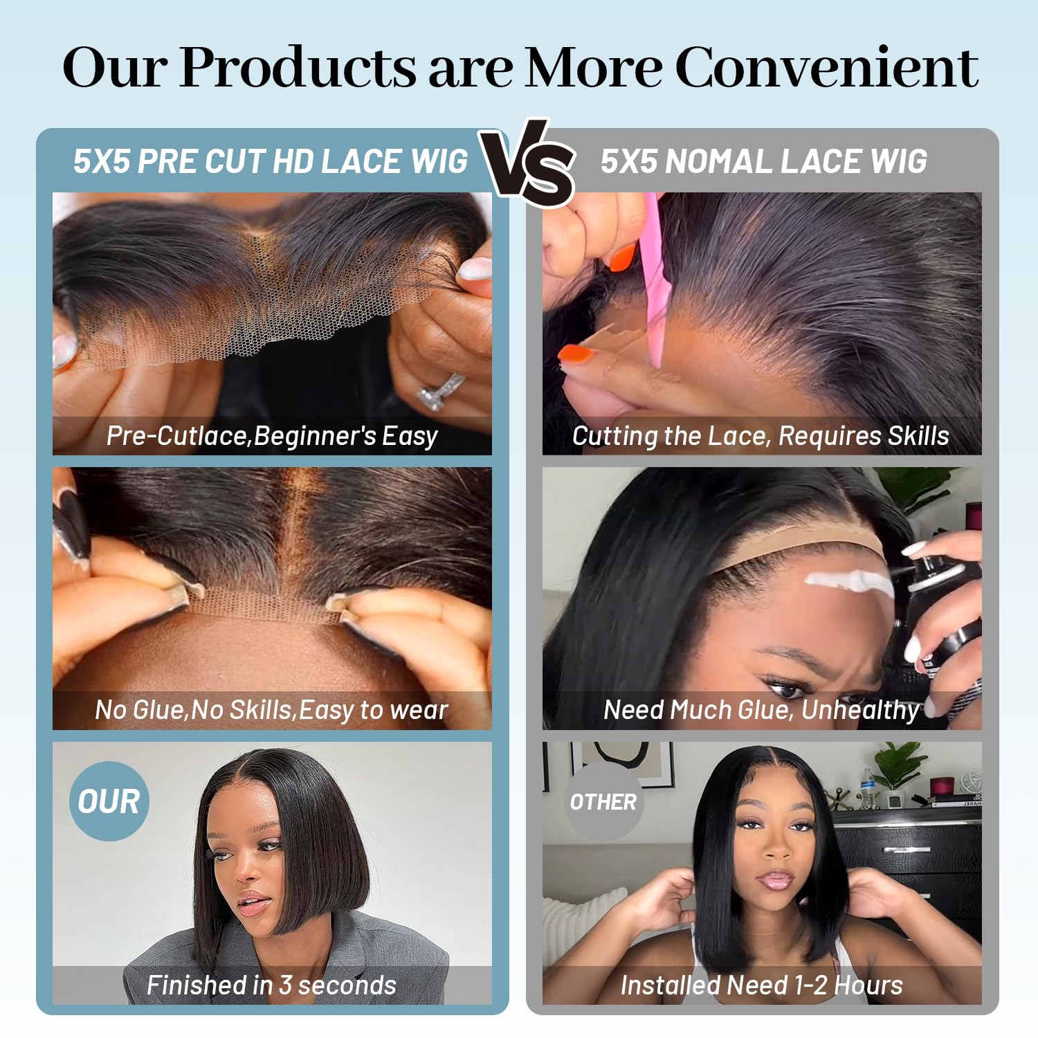 EQ DUOUPA pre-plucked hairline close-up highlights natural parting and easy styling.