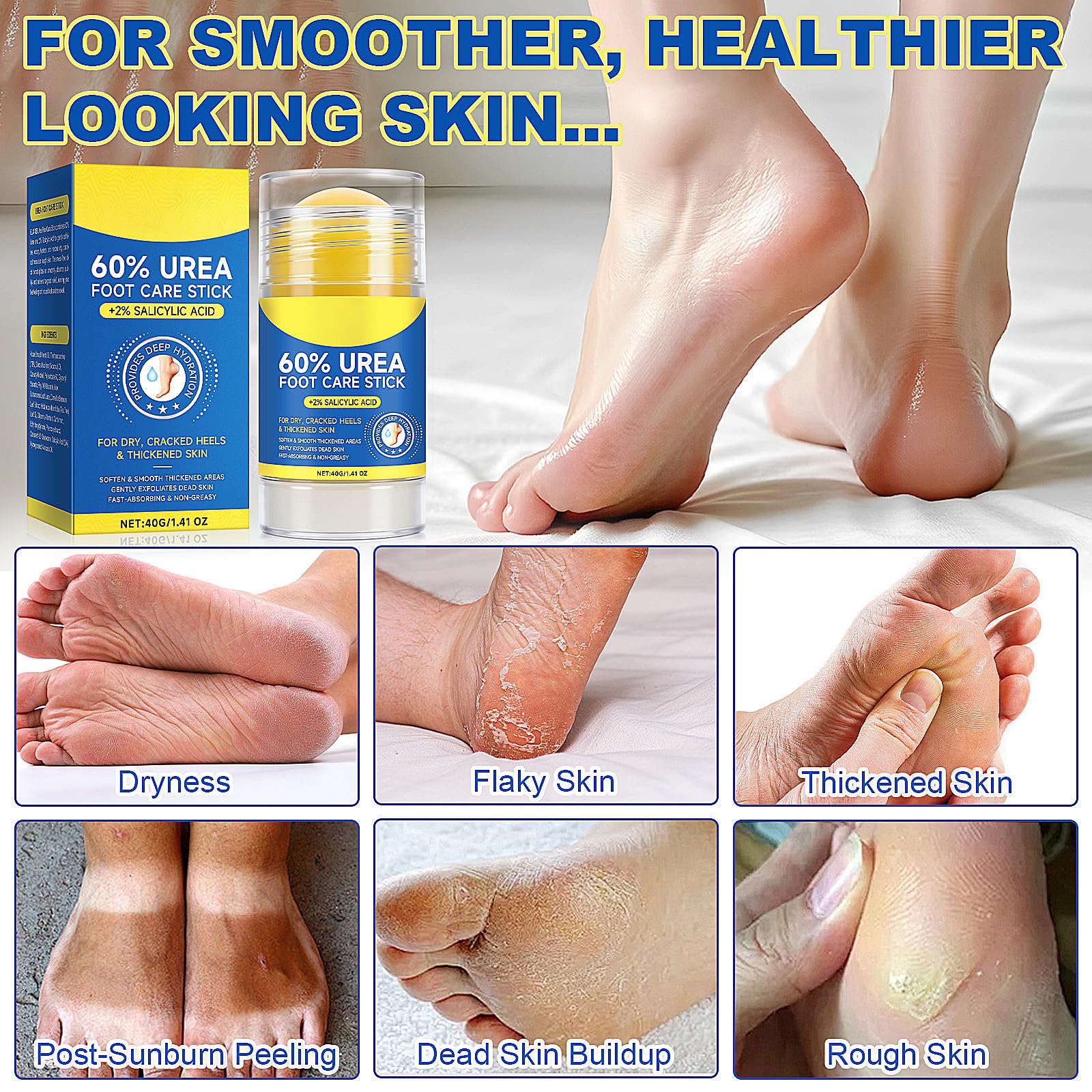 Eqimznv 60% Urea Stick texture closeup highlights smooth application and hydration.