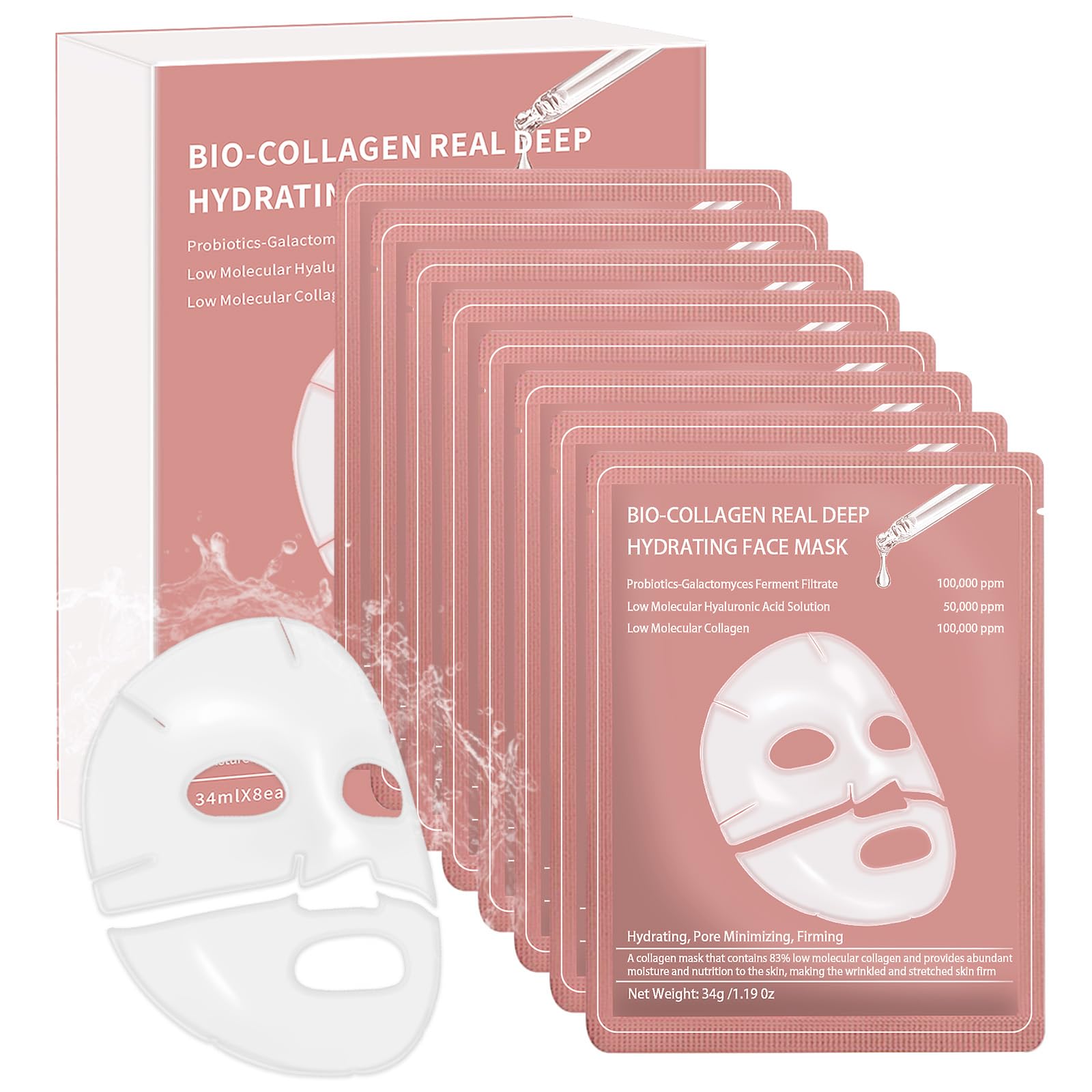 Eqimznv 8pcs collagen real deep mask overnight sheet for deep hydration.
