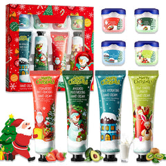Eqimznv Christmas set packaging displays hand creams and lip balms for daily hydration and gifting