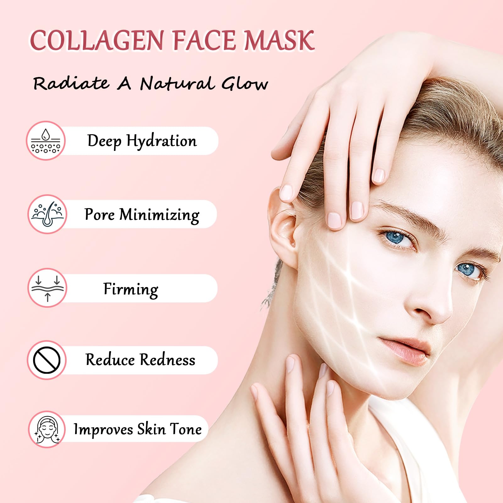 Eqimznv collagen mask demonstrates pore-minimizing and firming effects.