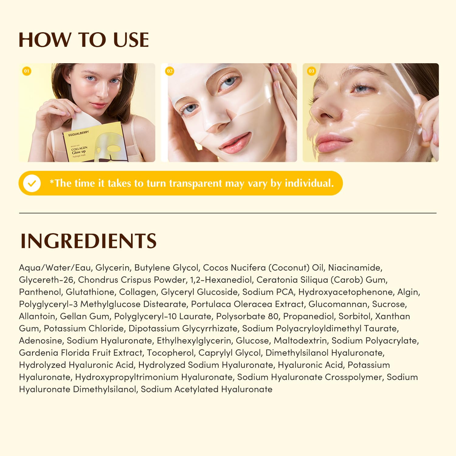 EQQUALBERRY Glow Up Mask texture close-up shows smooth sheet
