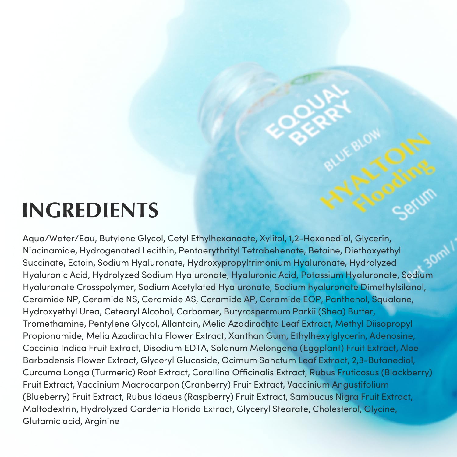 EQQUALBERRY Hyaltoin packaging shot signals premium daily-use skincare accessibility.