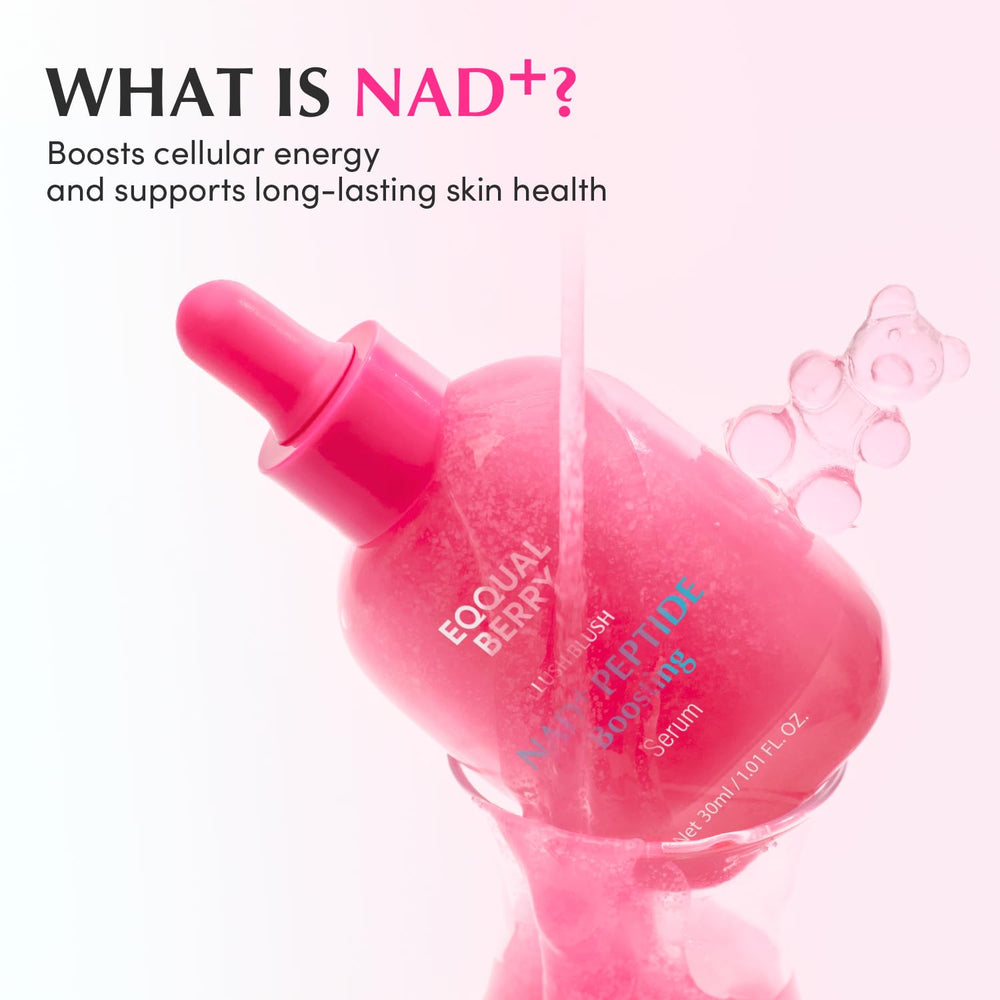 EQQUALBERRY NAD+ Peptide Serum ingredients visual highlights pomegranate extract.