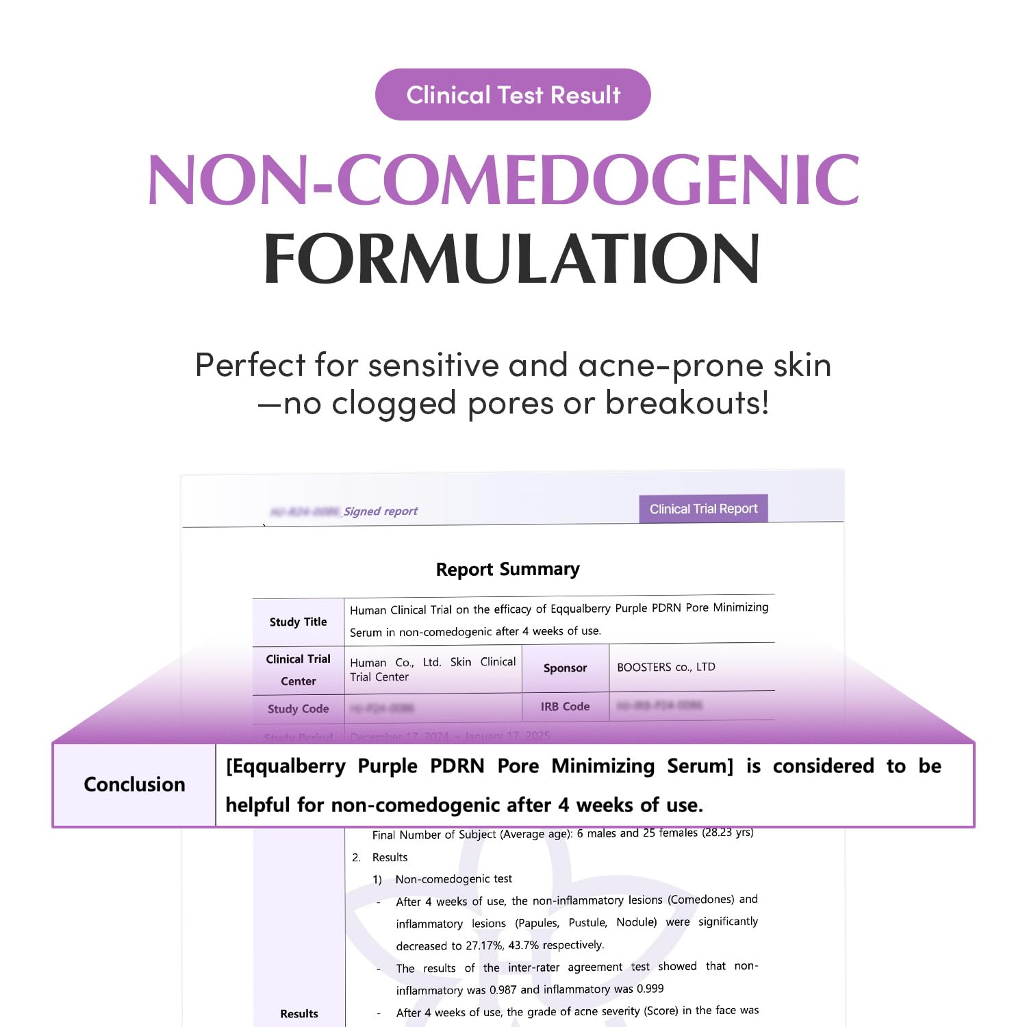 EQQUALBERRY Purple PDRN Serum before-after showcases visible pore refinement.