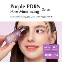 EQQUALBERRY Purple PDRN Serum texture closeup highlights silky absorption.