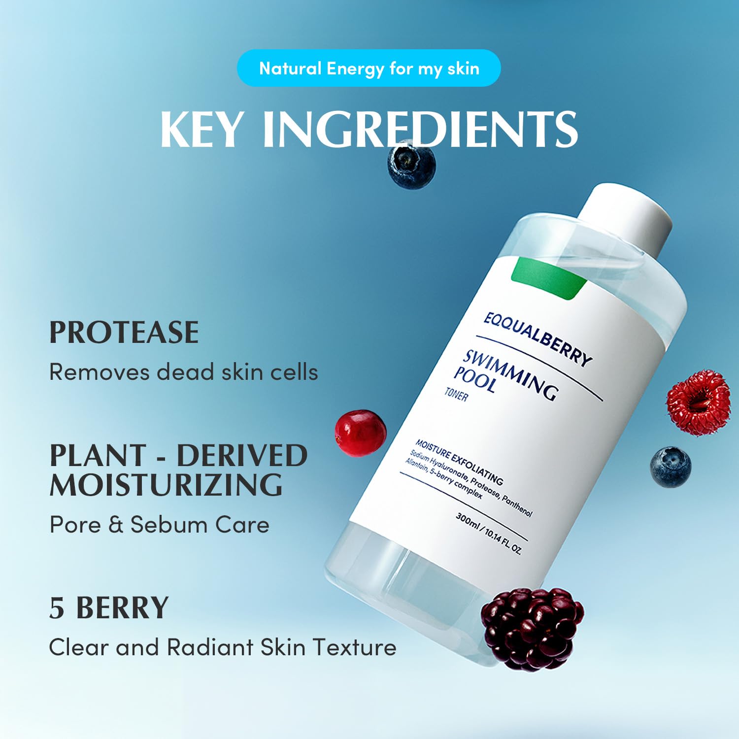Eqqualberry Swimming Pool Toner absorption demonstrated on skin surface