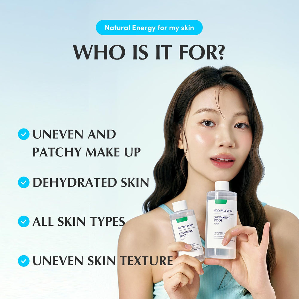 EQQUALBERRY Swimming Pool Toner enzyme closeup showcasing protease-based exfoliation.