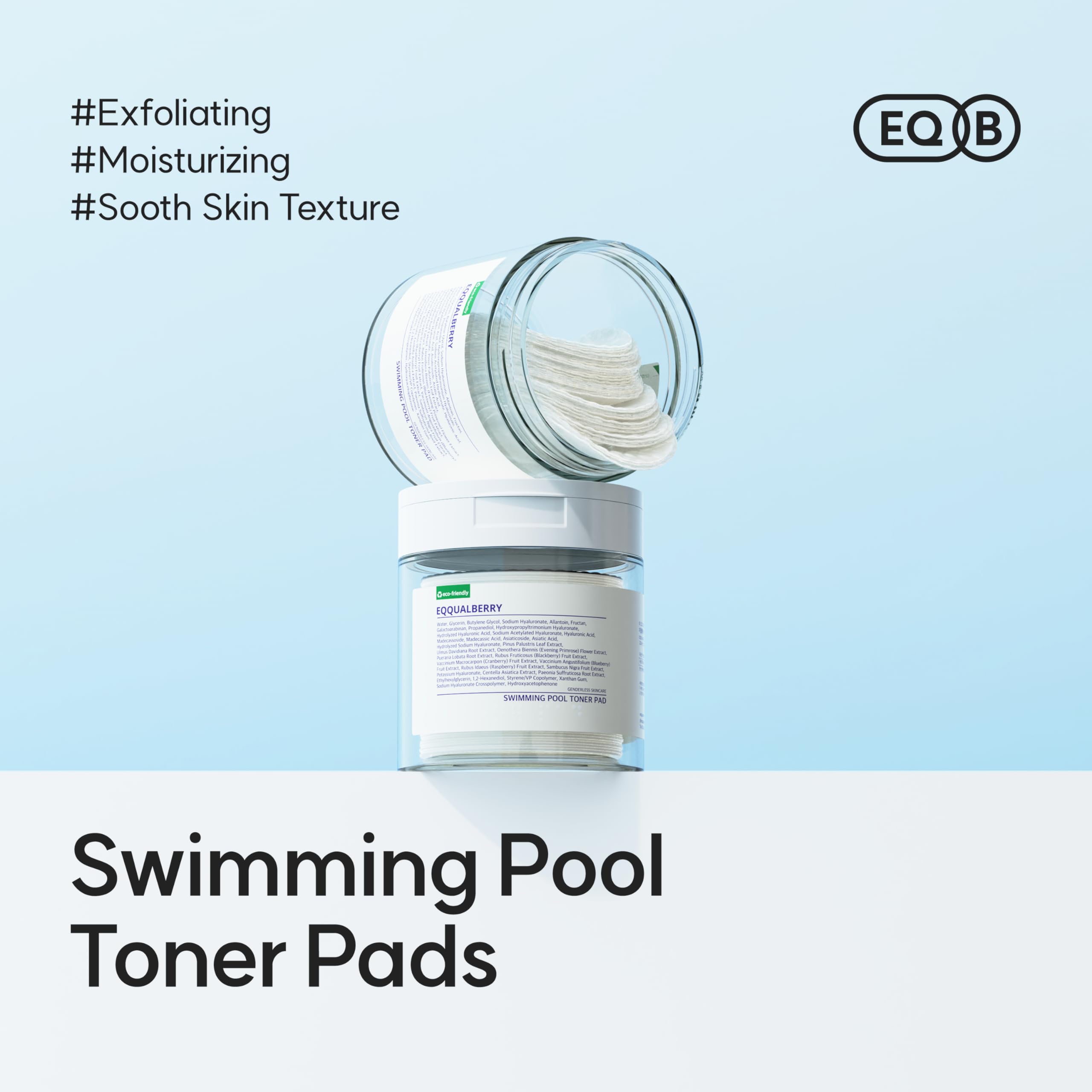 EQQUALBERRY Swimming Pool Toner Pads smooth side finish promotes refined texture for makeup-ready skin