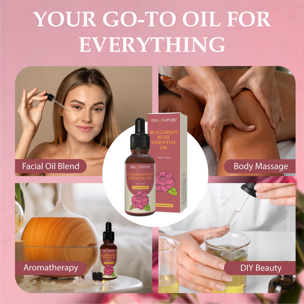 Era of Nature Bulgarian Rose Oil on skin for hydration and elasticity.