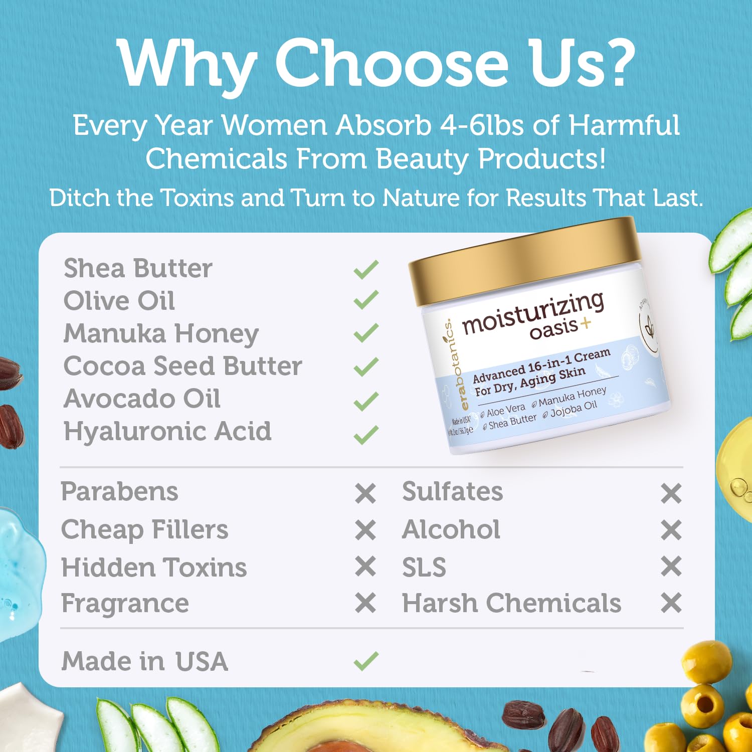 Era Organics Advanced Face Moisturizer night application image illustrating soothing routine for dry skin.