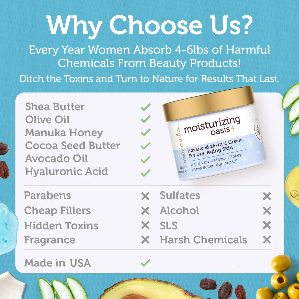 Era Organics Advanced Face Moisturizer night application image illustrating soothing routine for dry skin.