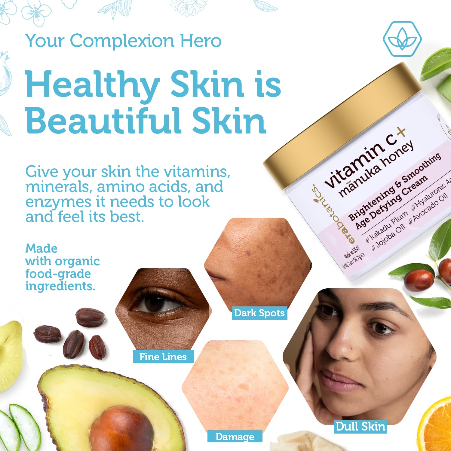 Era Organics Manuka honey swirl emphasizes nourishing antiaging support.