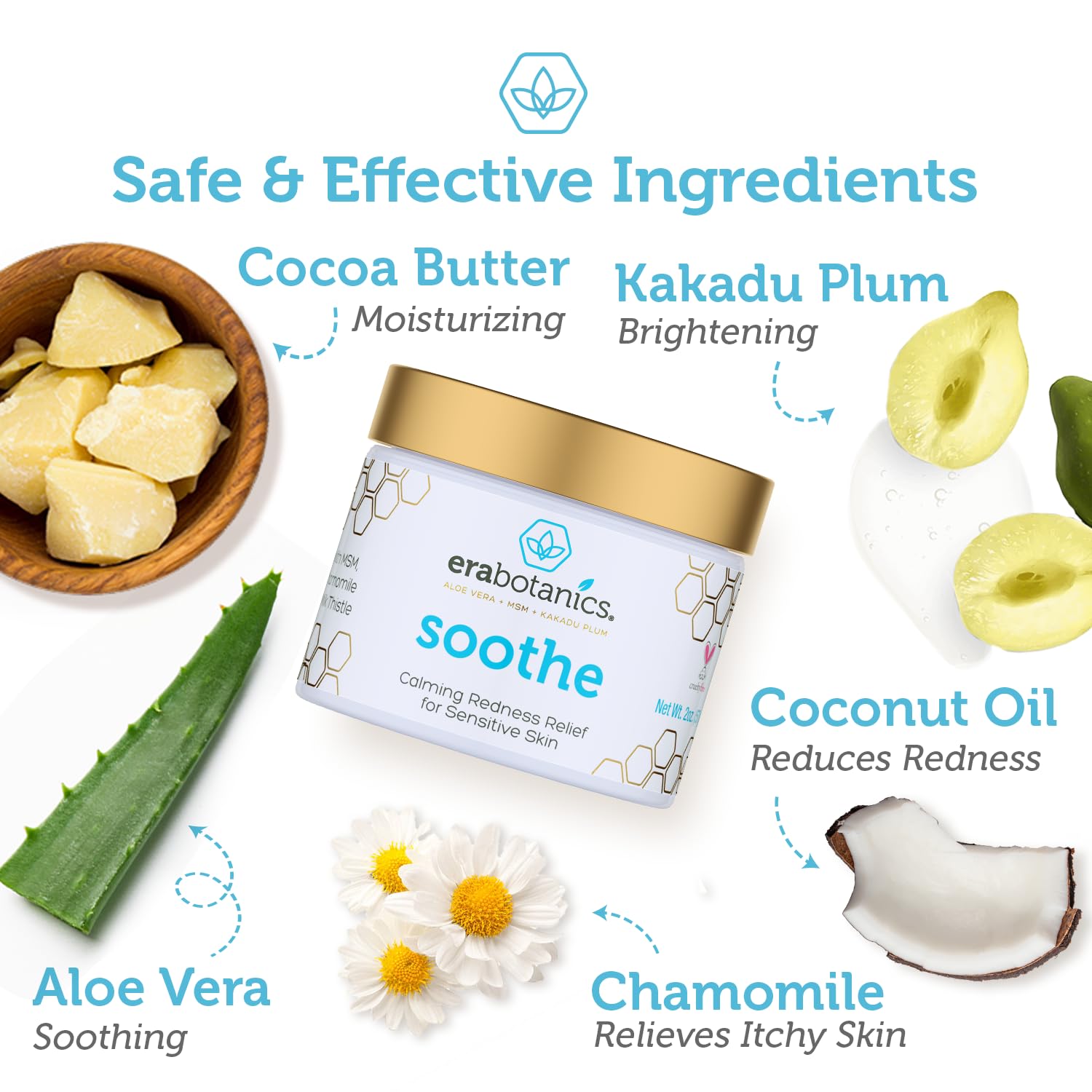 Era Organics Cream Redness Relief application closeup shows creamy texture for redness care.