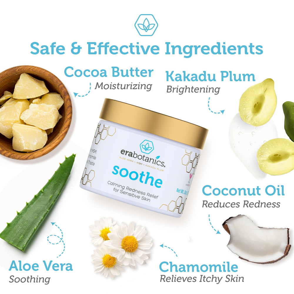 Era Organics Cream Redness Relief application closeup shows creamy texture for redness care.