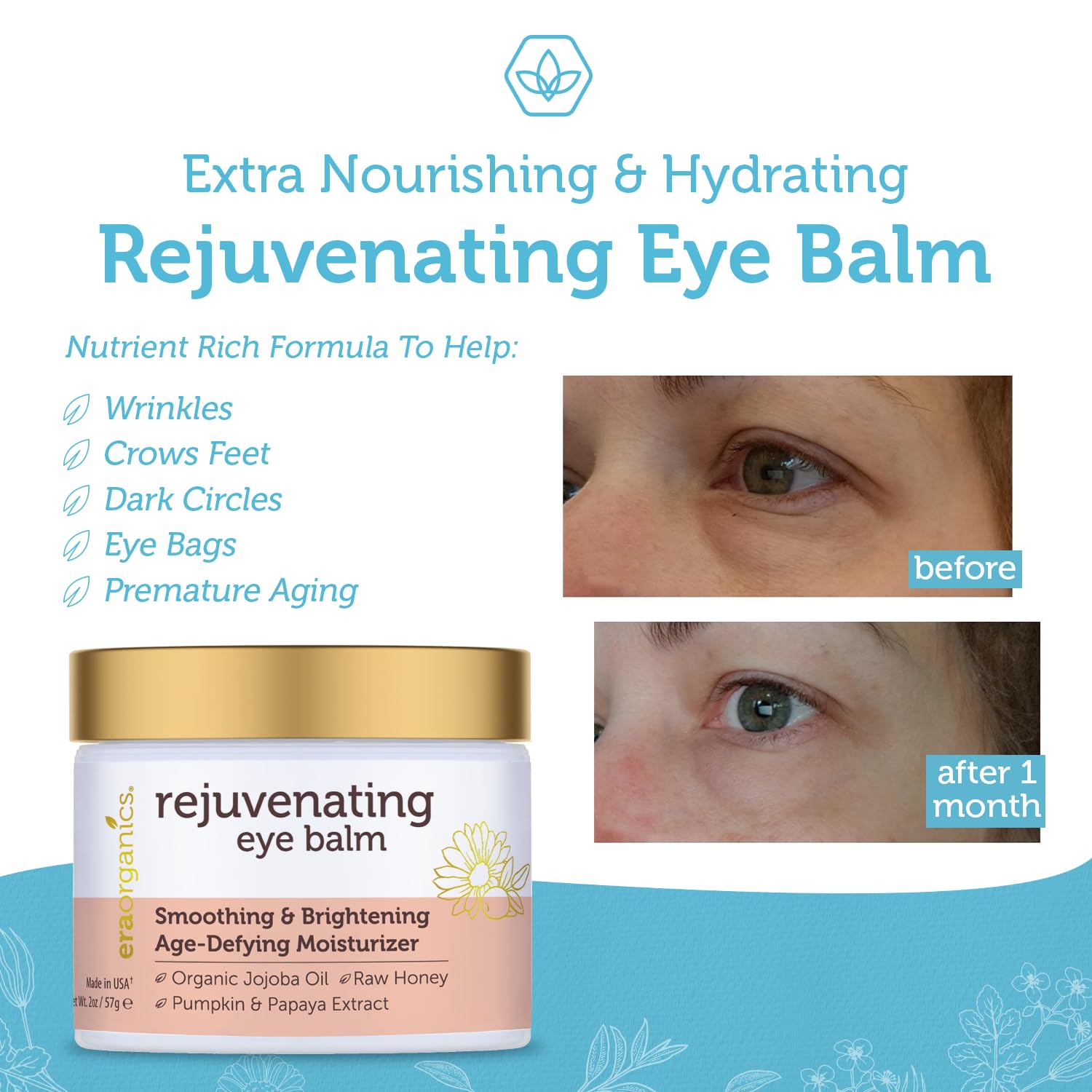 Era Organics eye moisturizer cream application spread shows gentle, even coverage