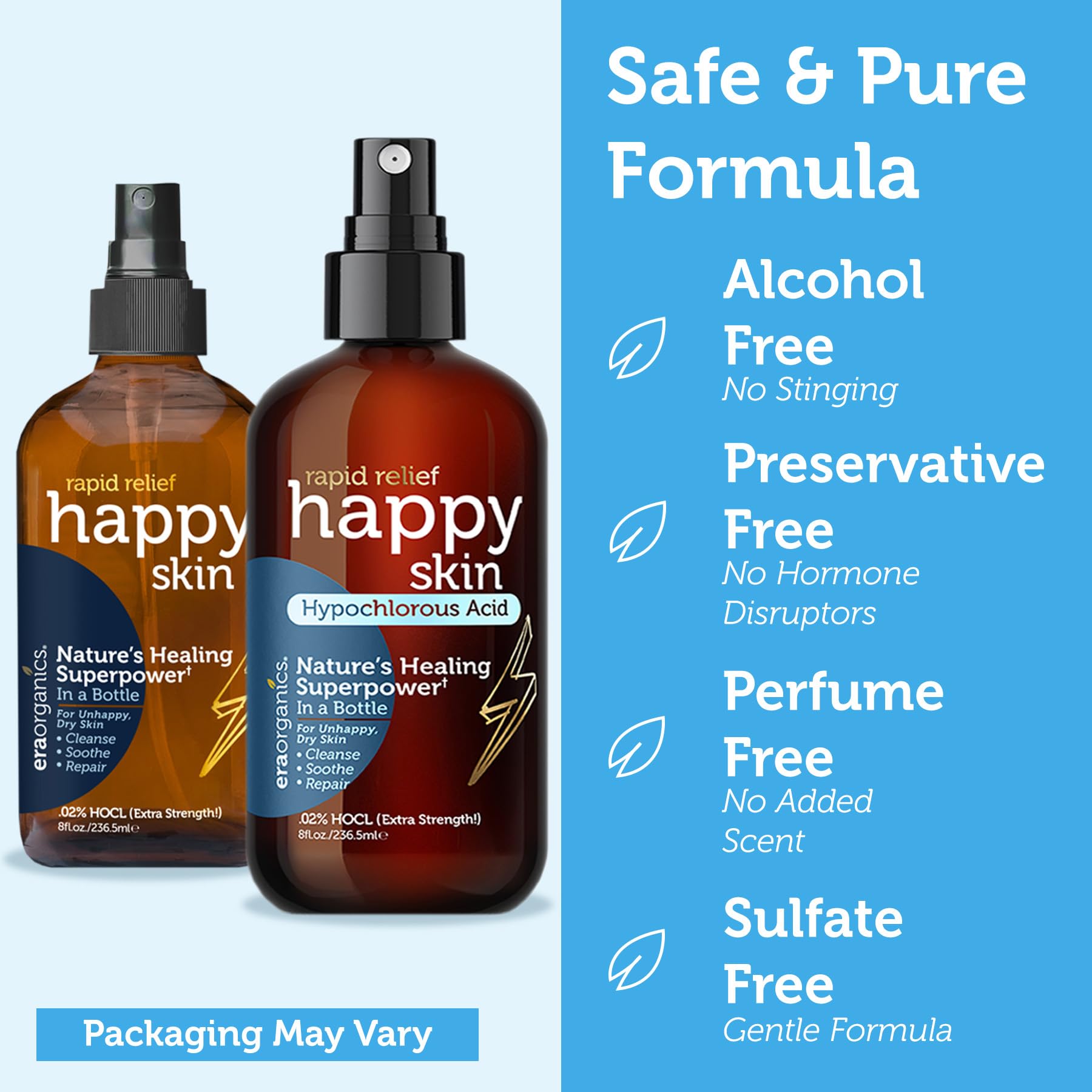Era Organics Happy Skin HOCL toner body-use – versatile spray for skin on arms and legs.