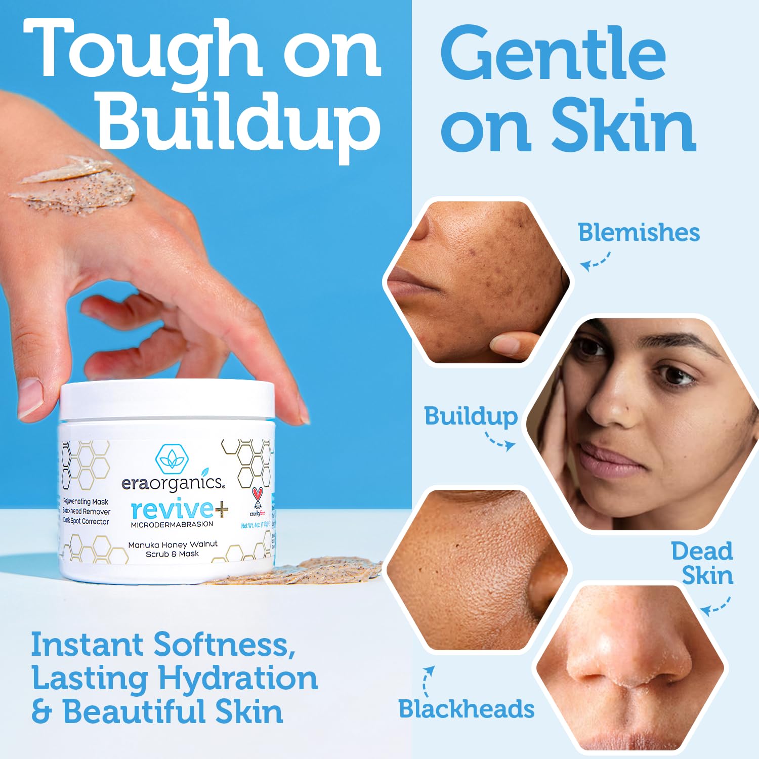 Era Organics Manuka Honey Exfoliating Face Scrub ingredients highlight 9x superfood blend for nourished, balanced skin