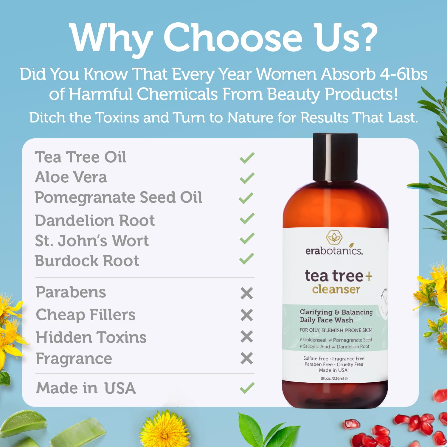 Era Organics Purifying Tea Tree Face Wash cleanser application for blemish-prone skin.