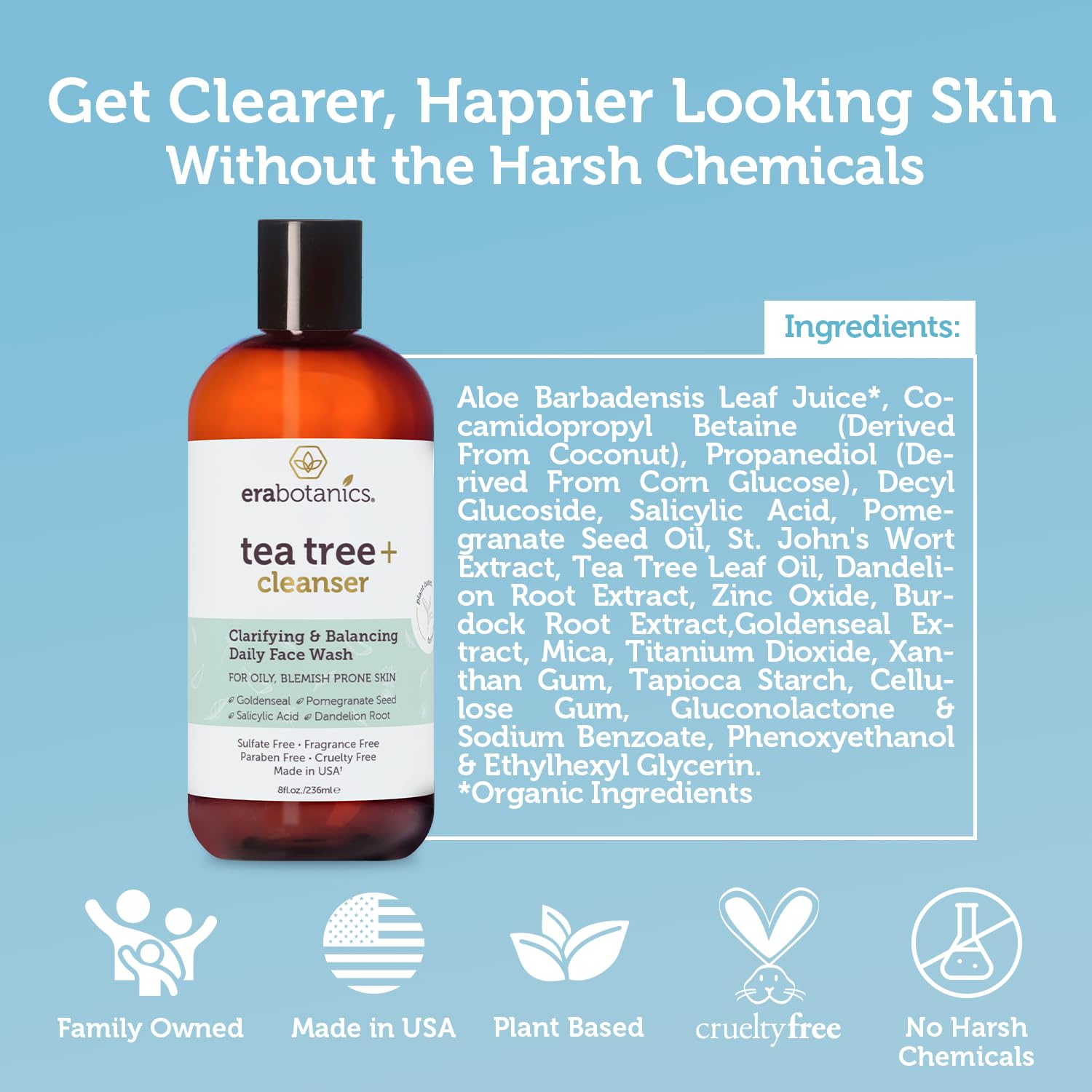 Era Organics Purifying Tea Tree Face Wash soft foam texture supports oil control.