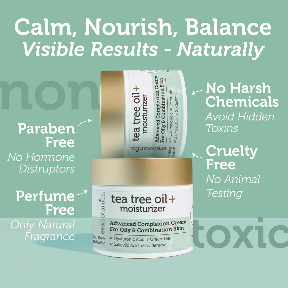 Applying Era Organics Tea Tree Cream to the face for quick absorption