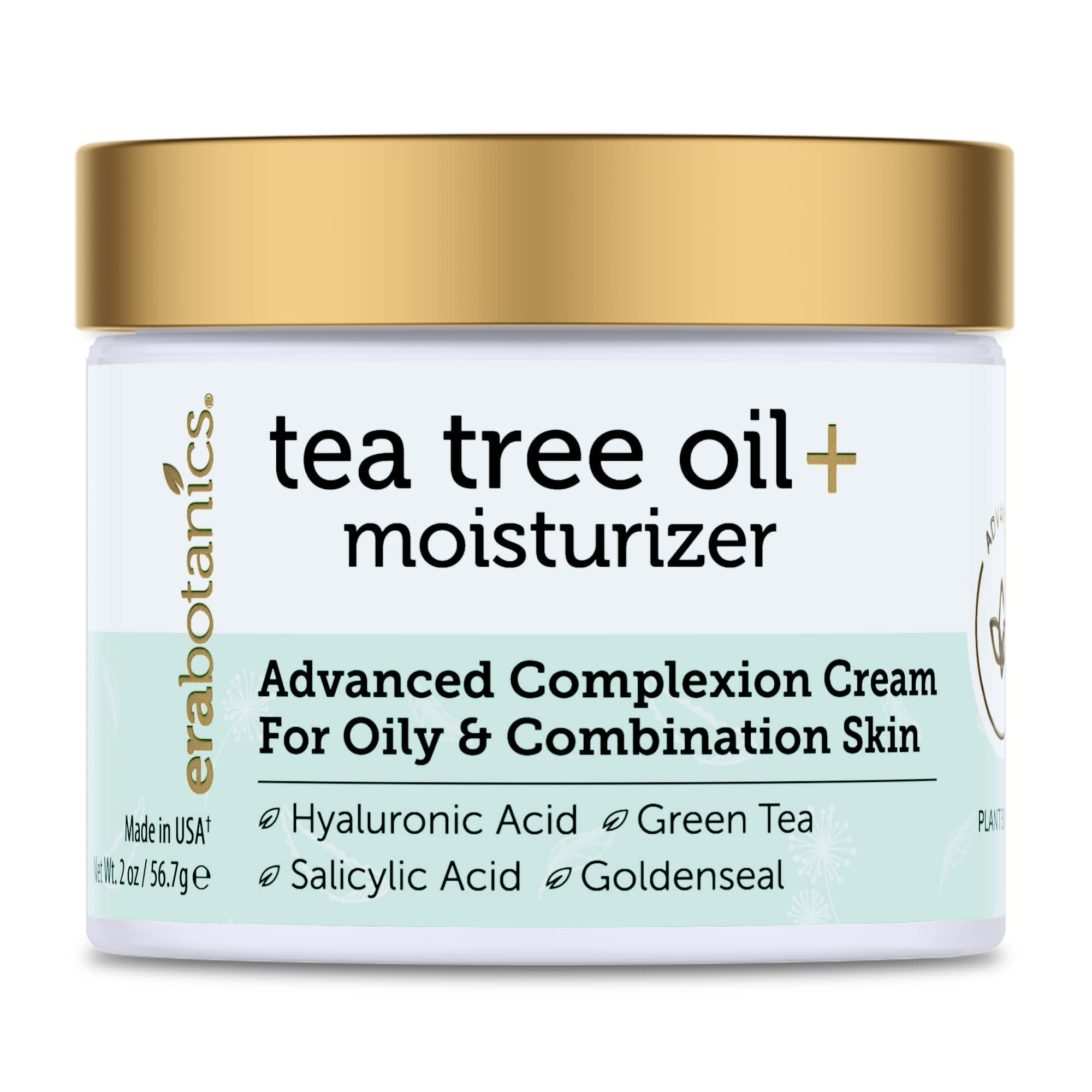 Era Organics Tea Tree Cream bottle top view for balancing oily skin before makeup