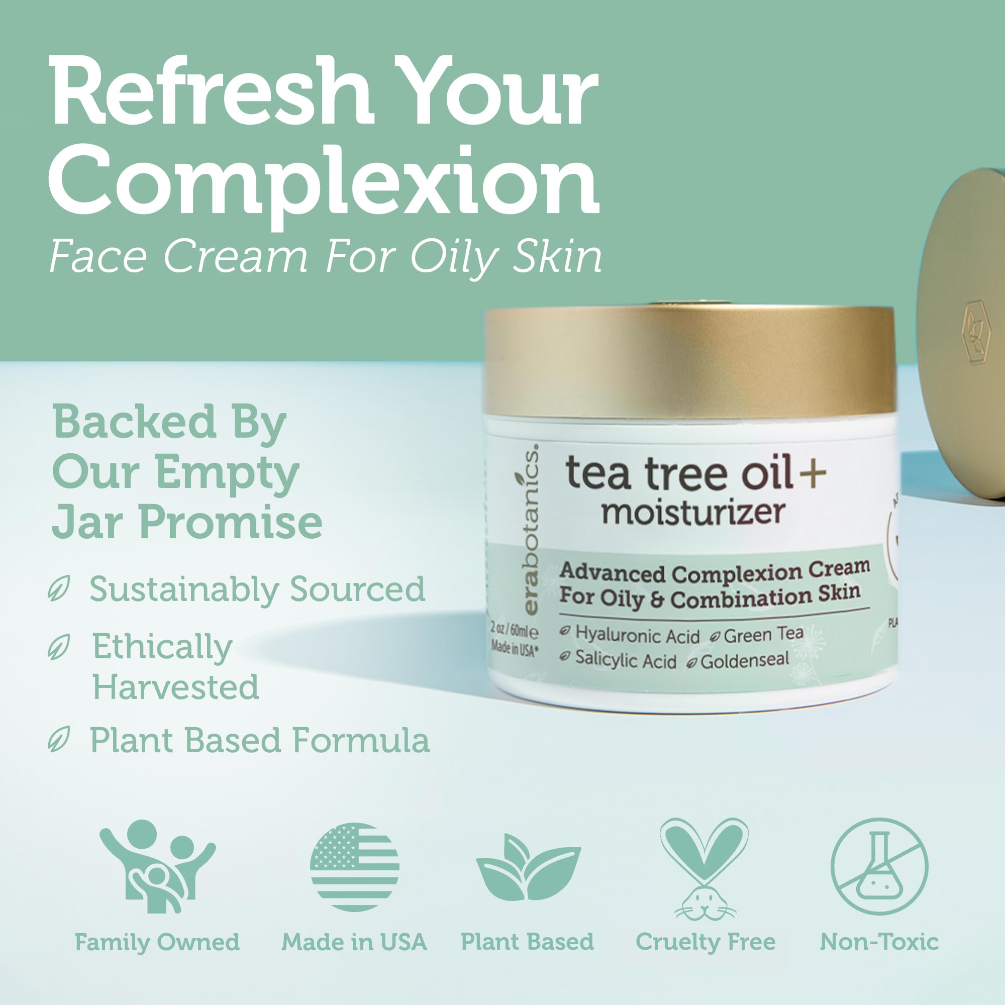 Green tea and willow bark ingredients in Era Organics Tea Tree Cream for oil balance
