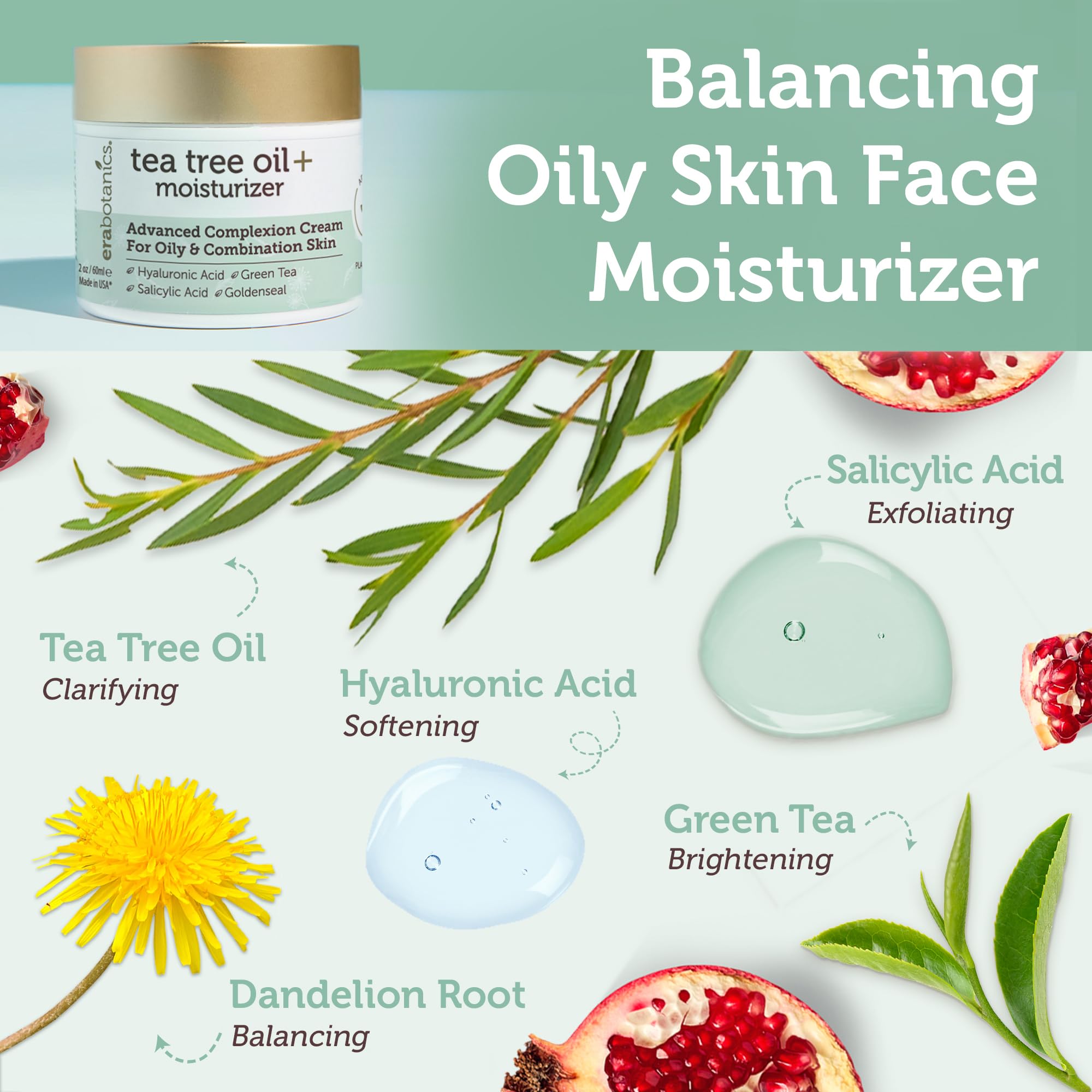 Era Organics Tea Tree Cream packaging box highlighting USA-made, cruelty-free claims