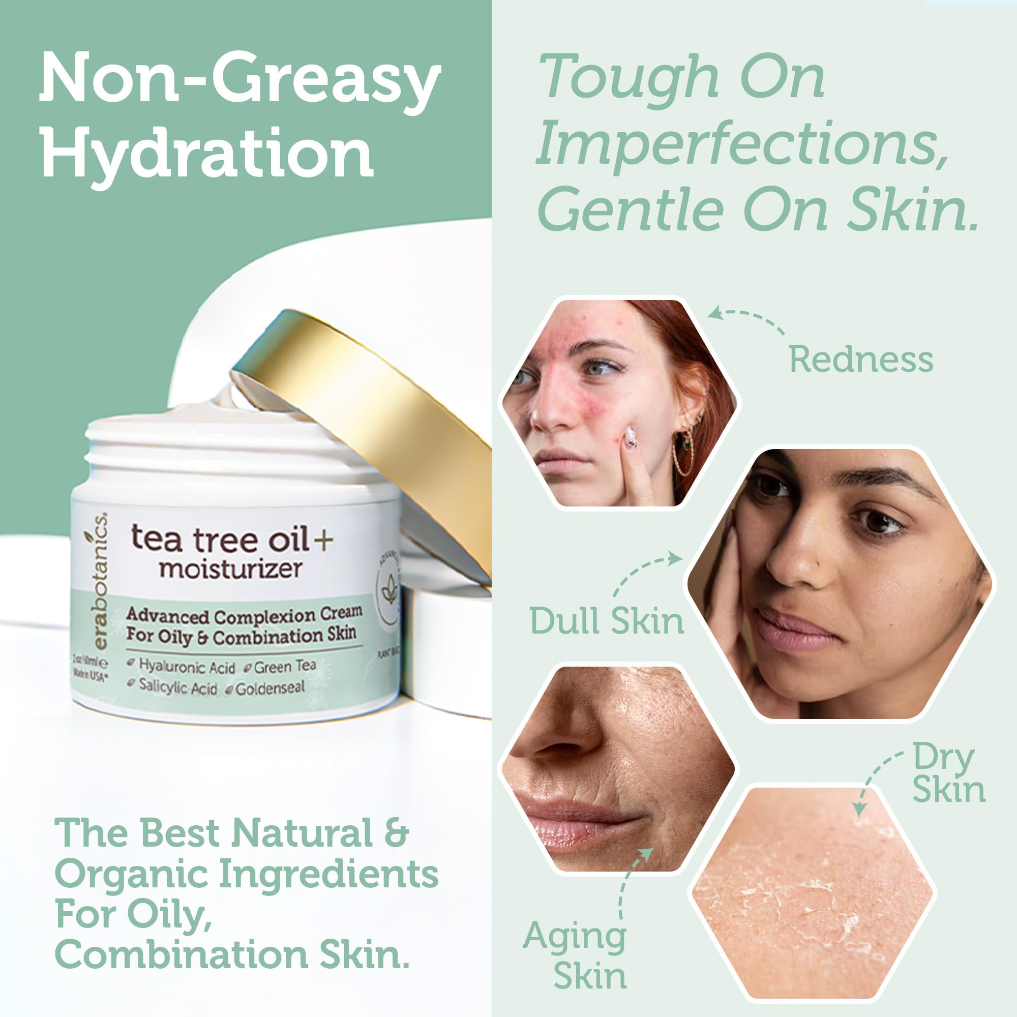 Illustration of tea tree oil in Era Organics Cream for clarifying skin support