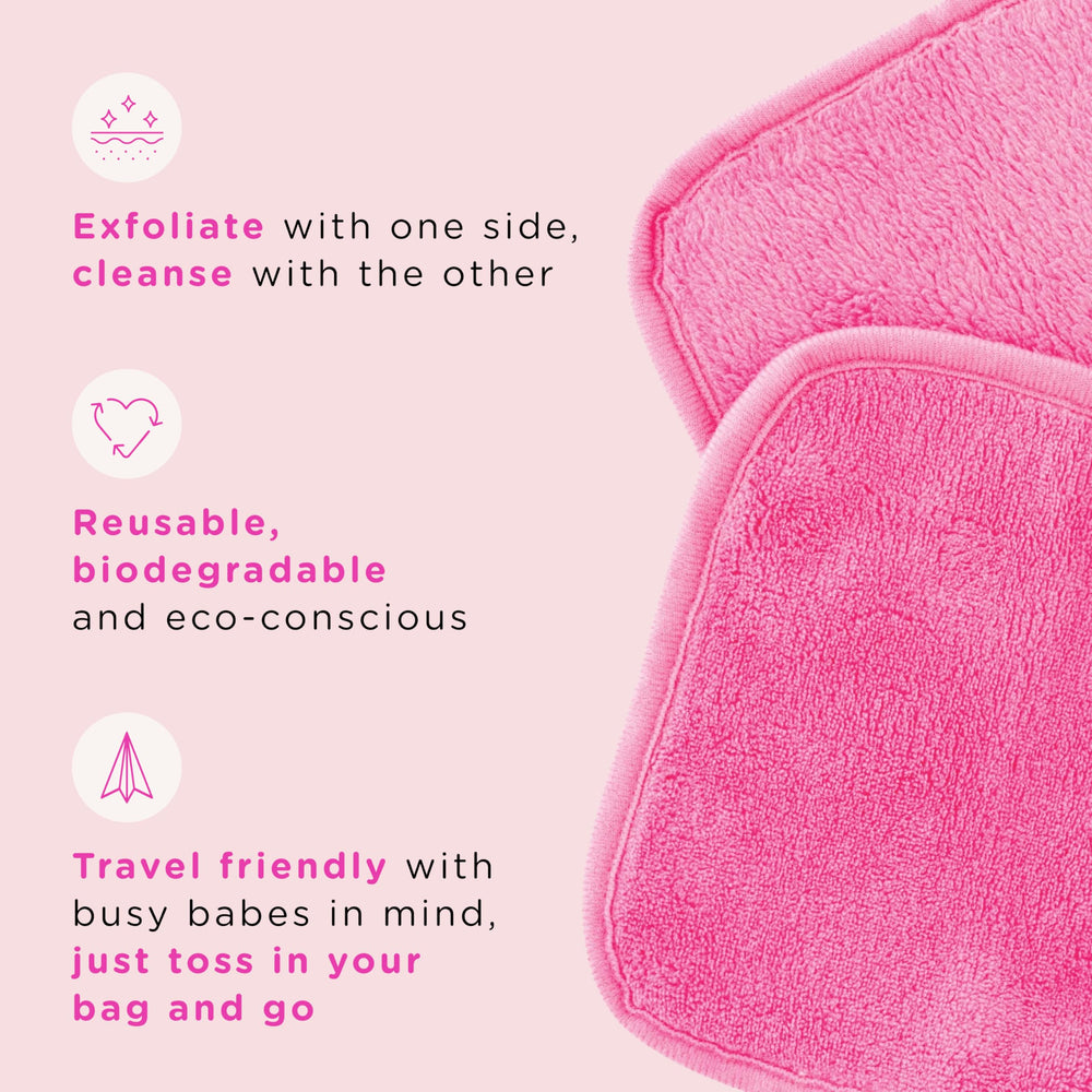 ERASE YOUR FACE cleansing side microfiber towel lifting makeup and oils gently.