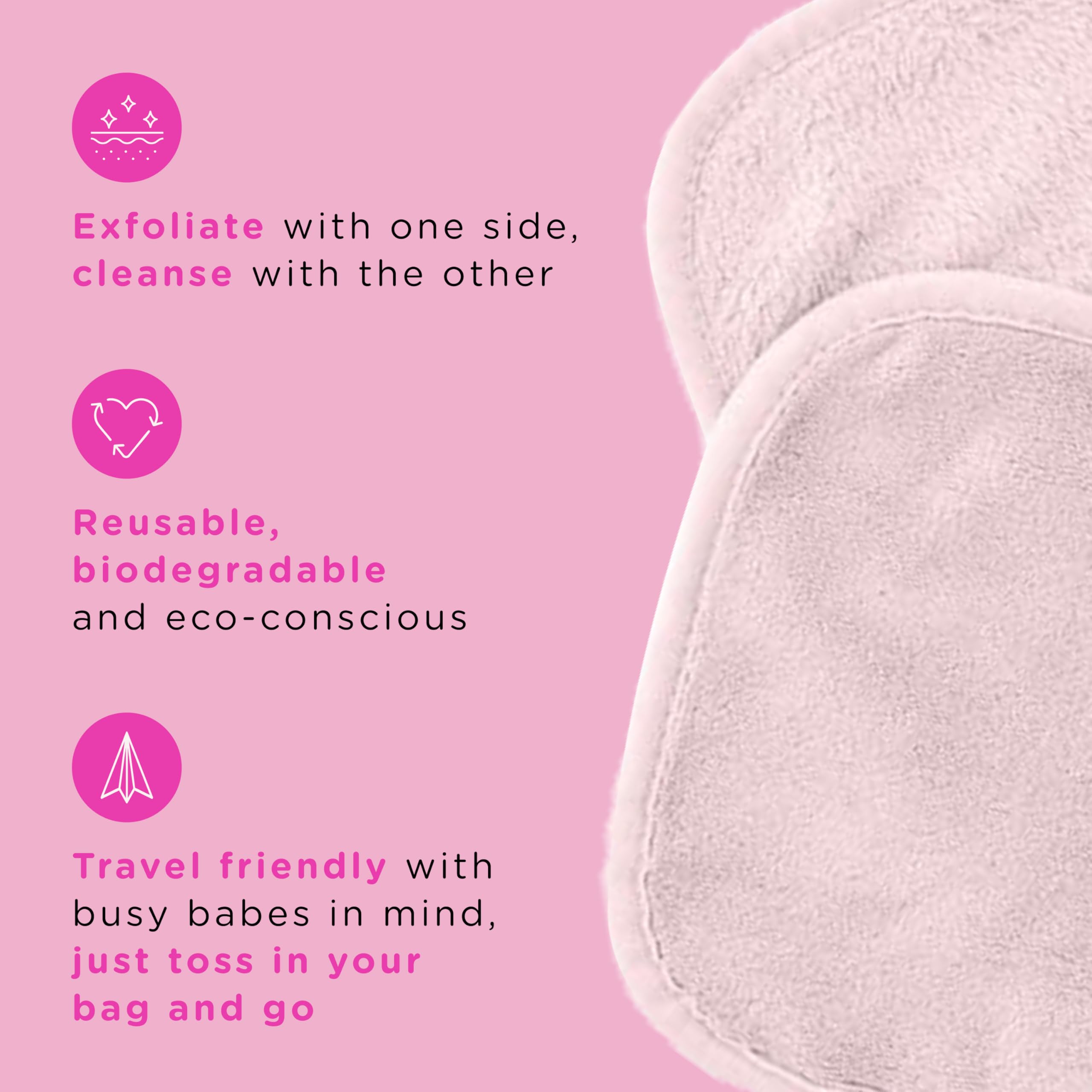 ERASE YOUR FACE dual-sided cloth showing exfoliating side for gentle polish and cleansing side for radiance.