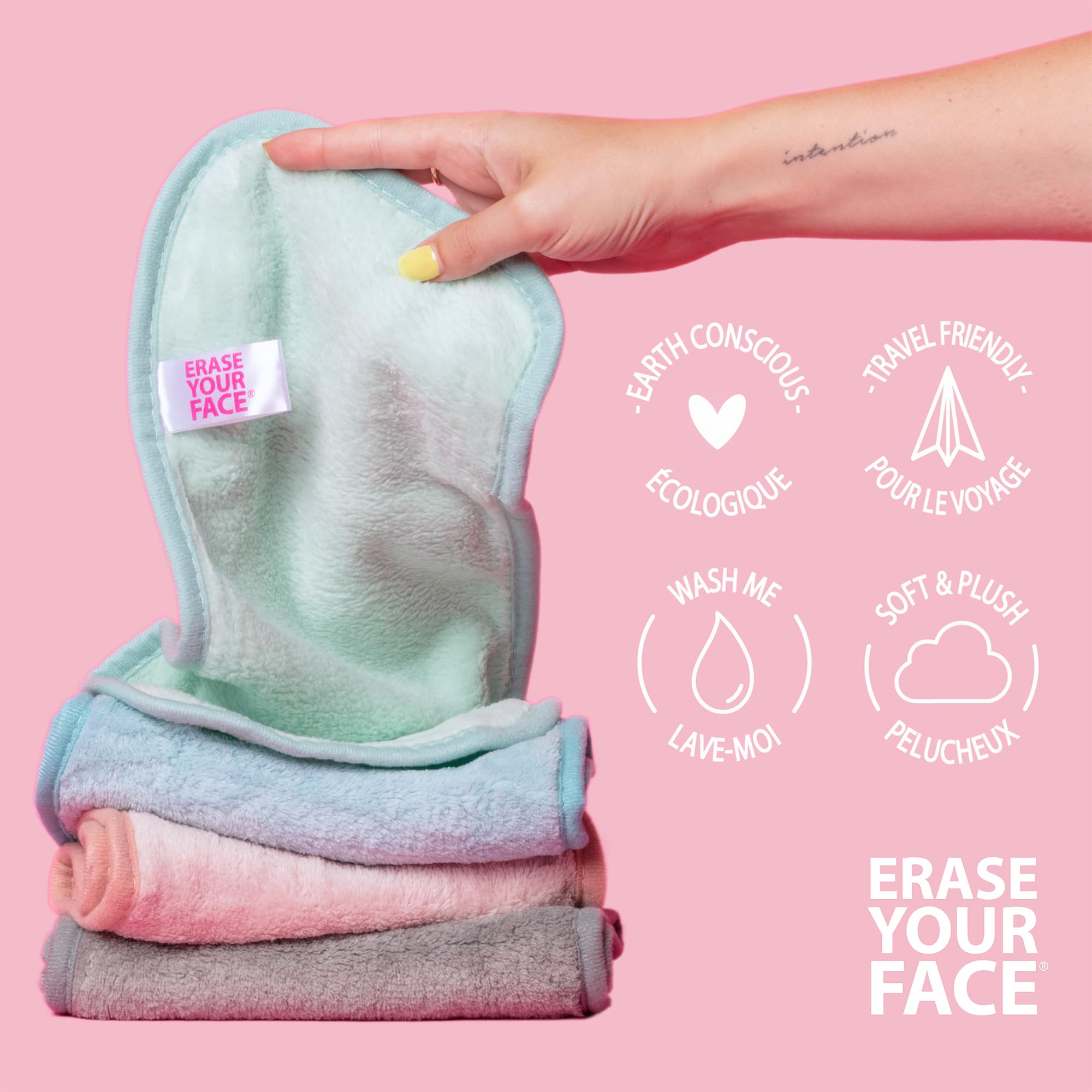 ERASE YOUR FACE uso con agua tibia para remover maquillaje sin frotar.